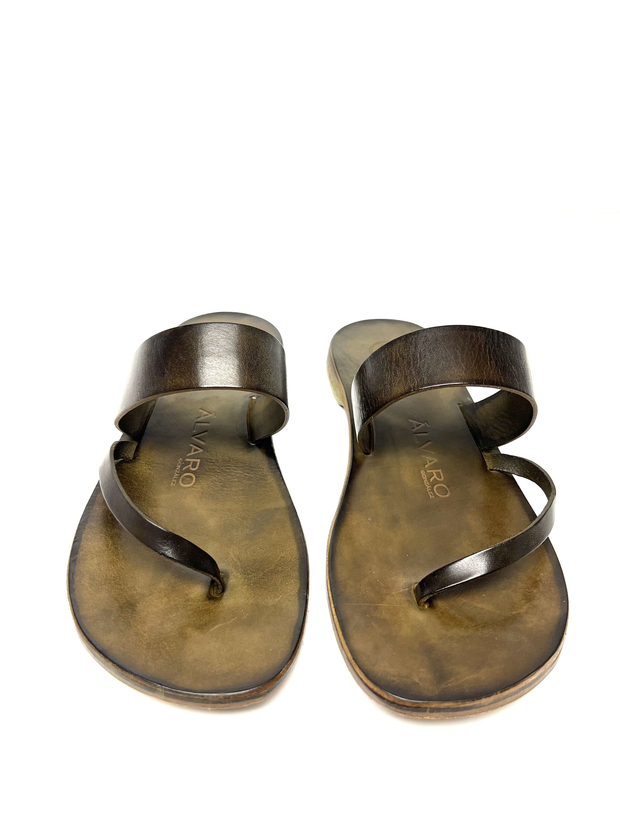 Other ALVARO GONZALEZ, MILITARY GREEN LEATHER HAND MADE, SLIDE Size US 11 / EU 44 - 6 Thumbnail