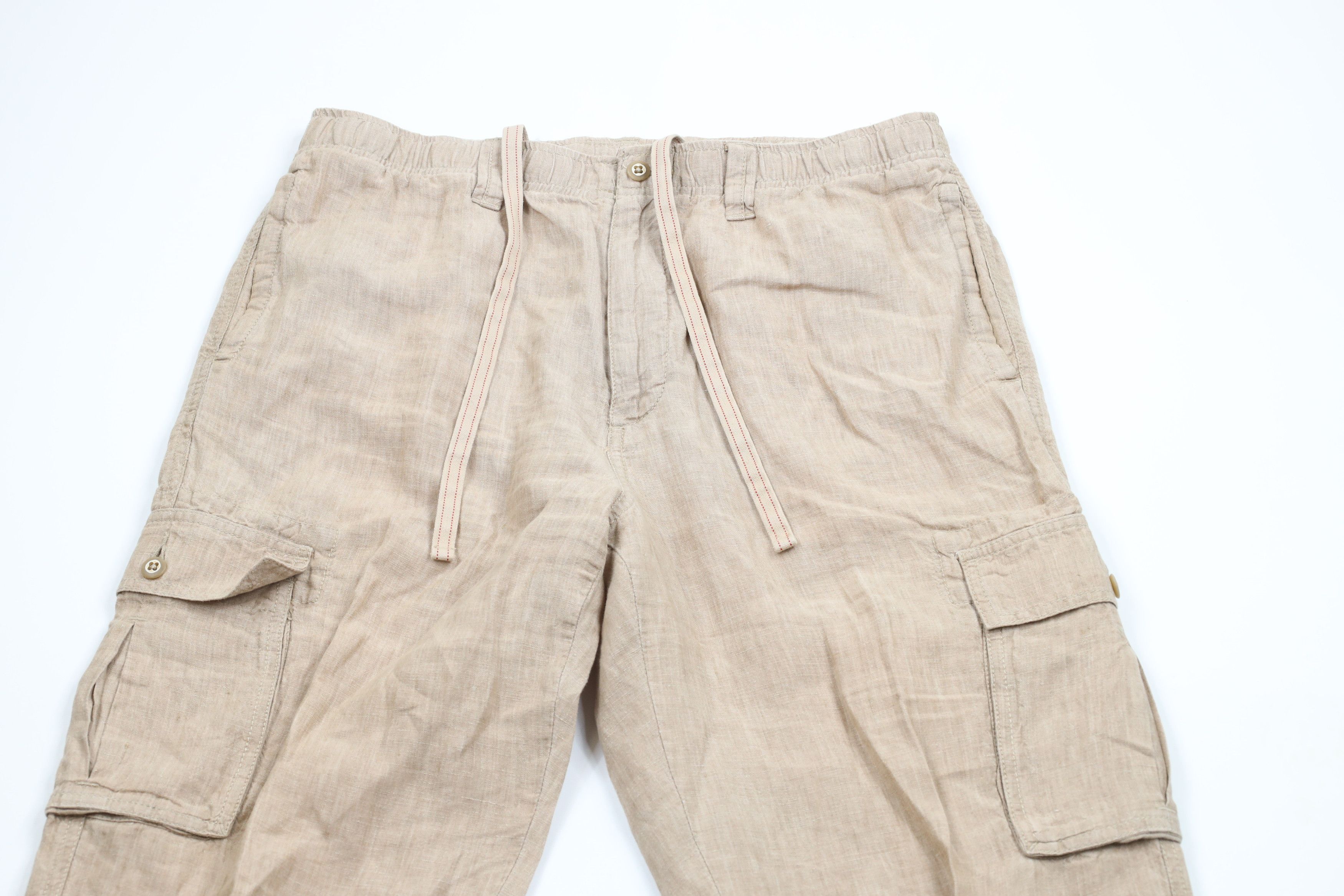 Vintage Vintage 90s Streetwear Linen Wide Leg Cargo Pants Beige Size US 34 / EU 50 - 2 Thumbnail