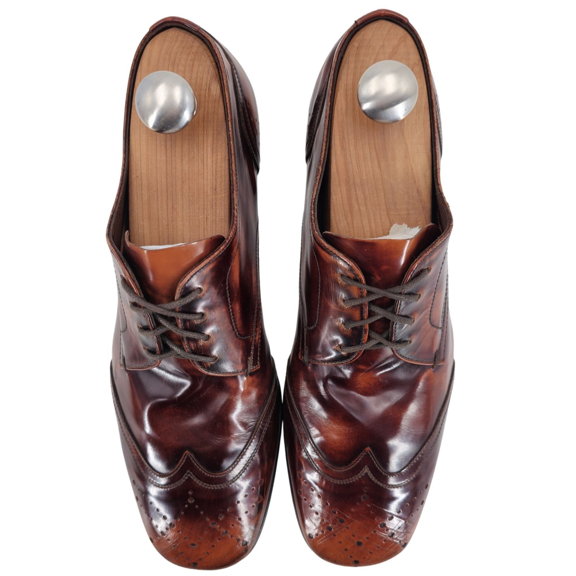 Prada Prada Italy Mens 7.5 Distressed Brown Leather Wingtip Derby Size US 7.5 / EU 40-41 - 10 Thumbnail