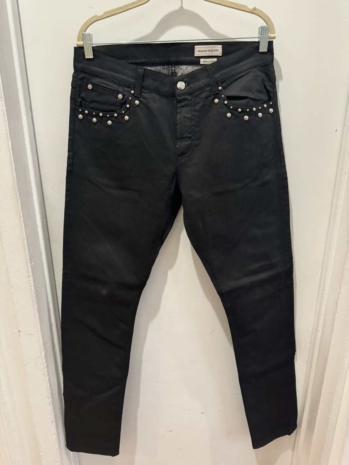 Image of Alexander Mcqueen Black Denim Jeans With Studded Pockets, Men's (Size 33)