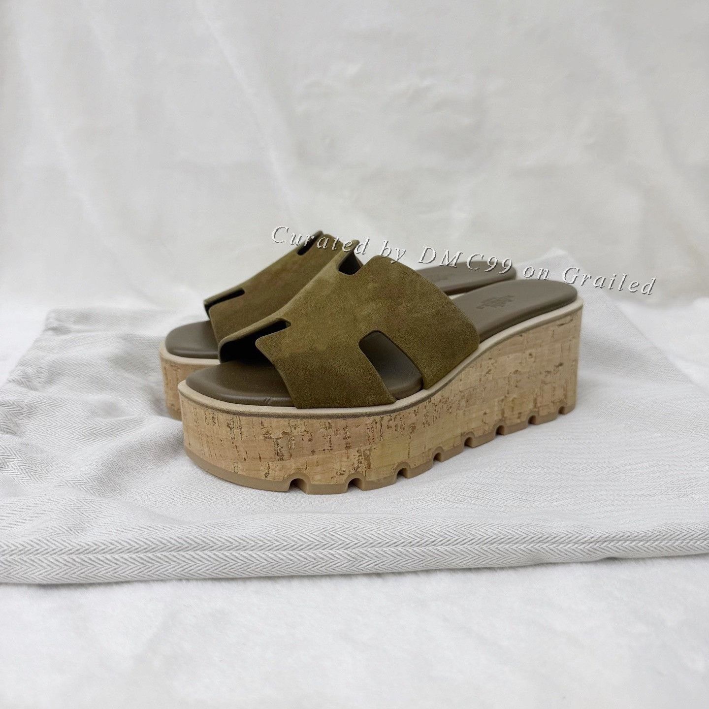 Hermes Hermes Eze Suede H Wedge Sandals Size US 7 / IT 37 - 1 Thumbnail