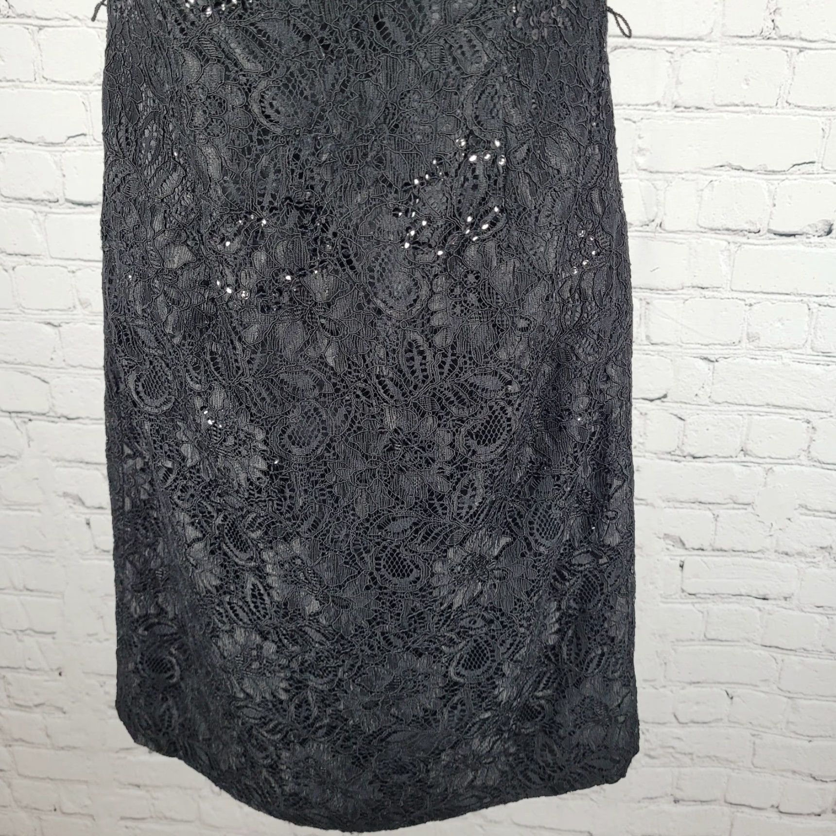 White House Black Market Dress Women 0 Black Floral Sequin Lace Strapless  Lined Short Zip Square Neck Womens