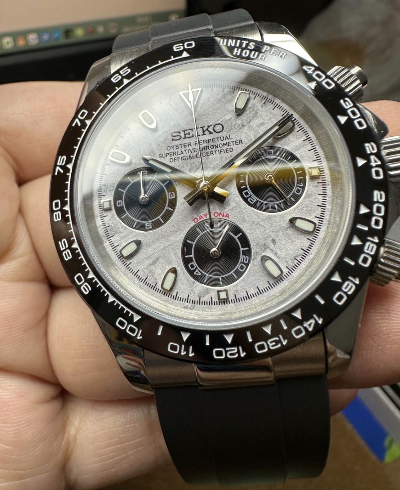 Japanese Brand Seiko Mod Daytona Meteorite Dial Steel Oysterflex 41mm Size ONE SIZE - 4 Thumbnail