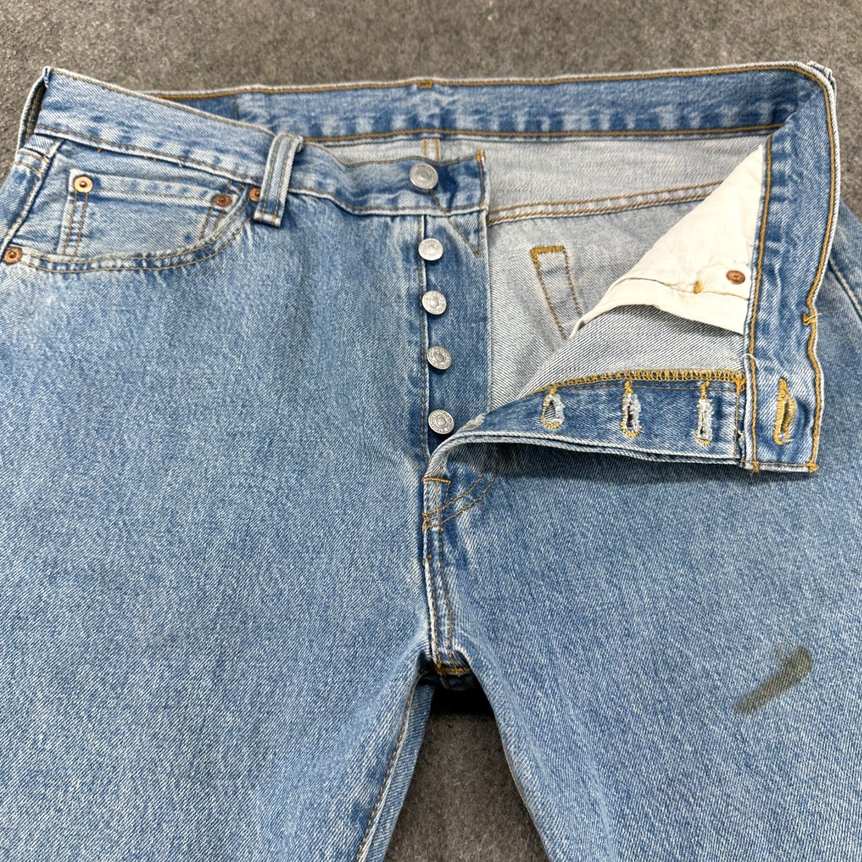 Levi's Levi's 501 Jeans Mens 34x32 Straight Regular Light Blue Distressed Denim Cotton Button 5-Pocket Retro Vintage Model Levi's 501 Series Mens Jeans Size US 34 / EU 50 - 2 Thumbnail