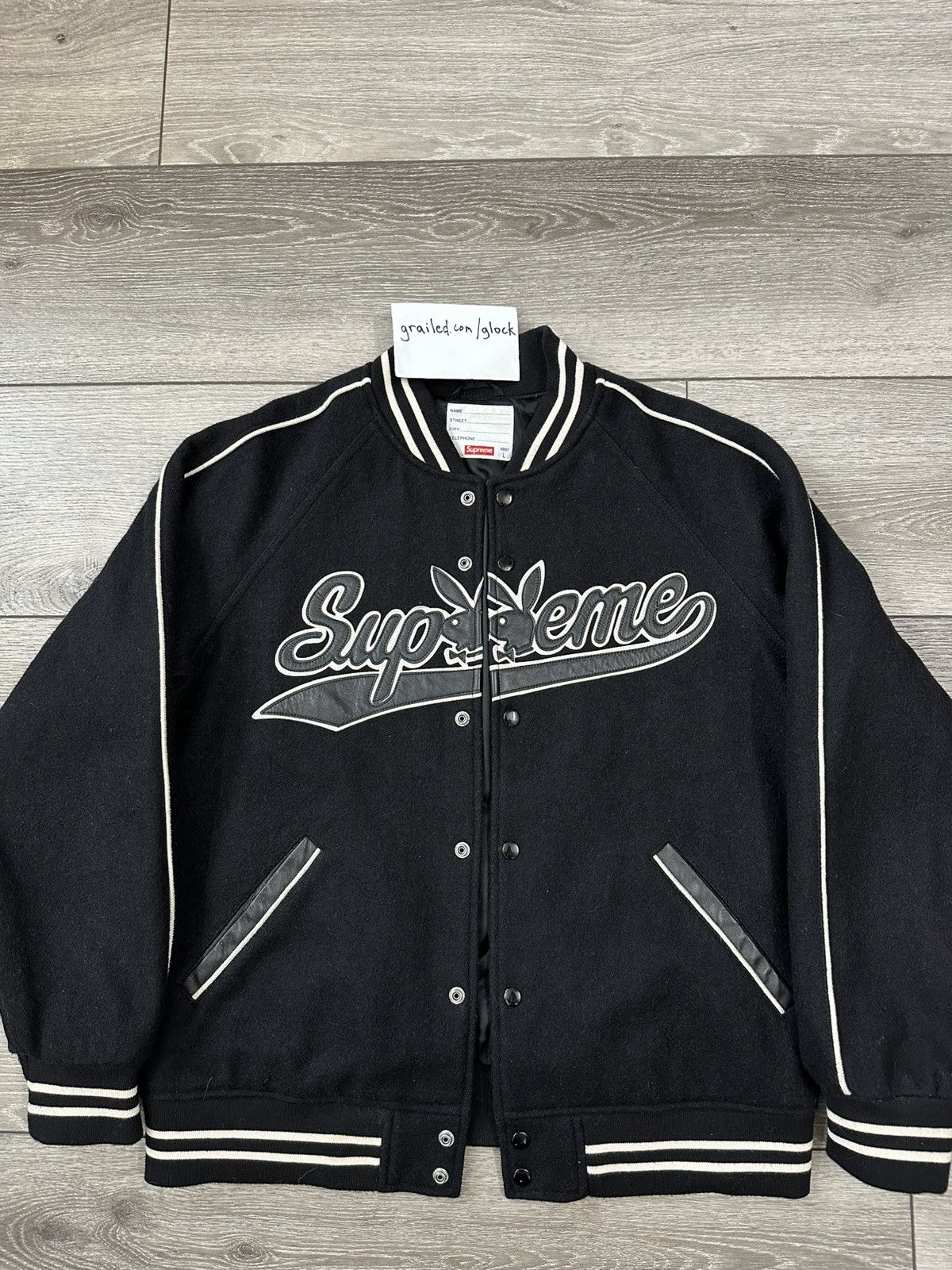 Playboy × Supreme Supreme x Playboy Wool Varsity Jacket Black FW17 Large Size US L / EU 52-54 / 3 - 4 Thumbnail