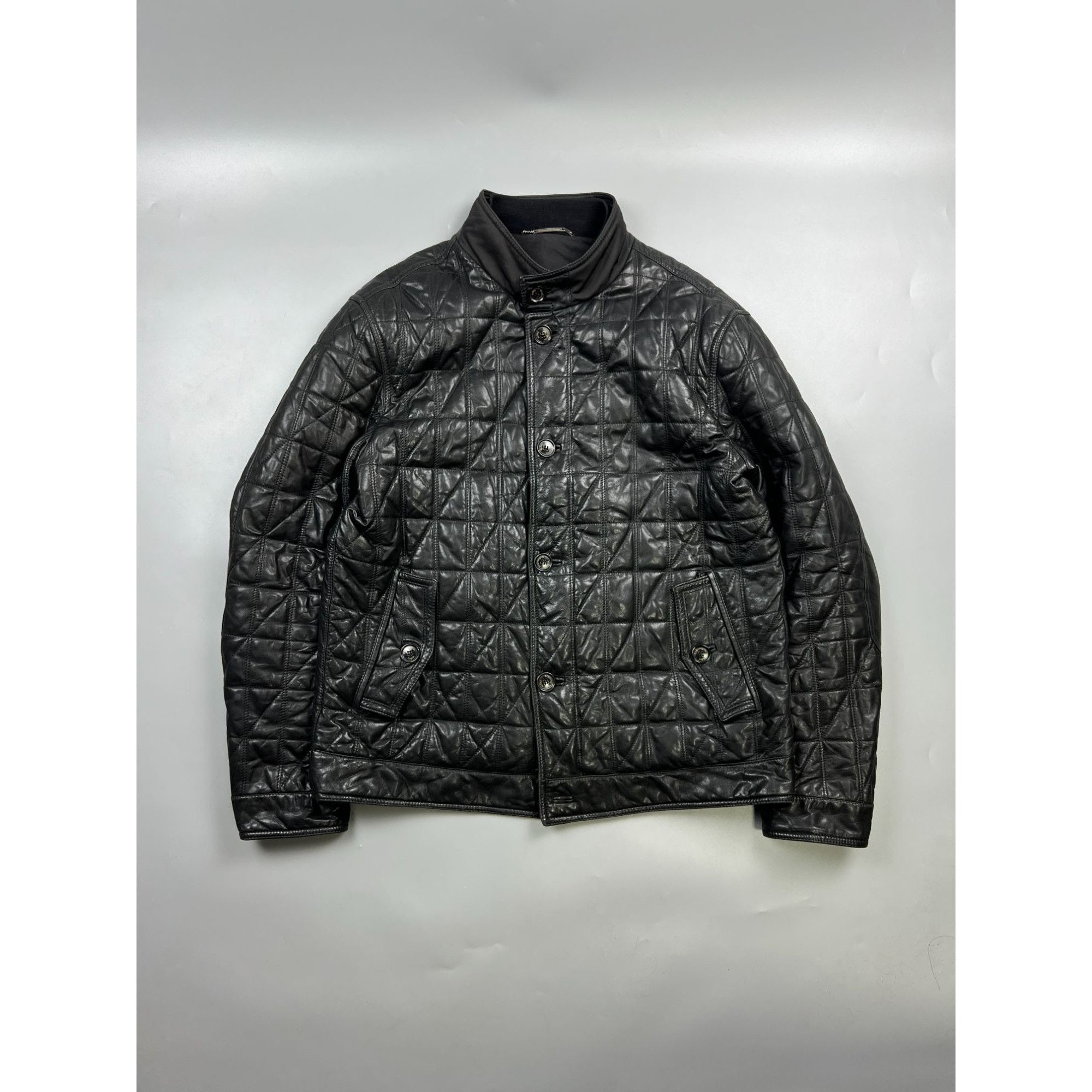 Ermenegildo Zegna Ermenegildo Zegna Black Leather Quilted Jacket (Y1020) Size US XL / EU 56 / 4 - 1 Thumbnail