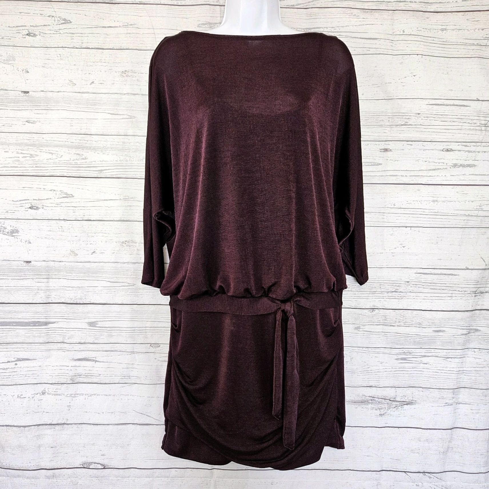 White House Black Market White House Black Market Burgundy Womens Blouson Dress Sz Medium Dolman Sleeve Size M / US 6-8 / IT 42-44 - 2 Thumbnail