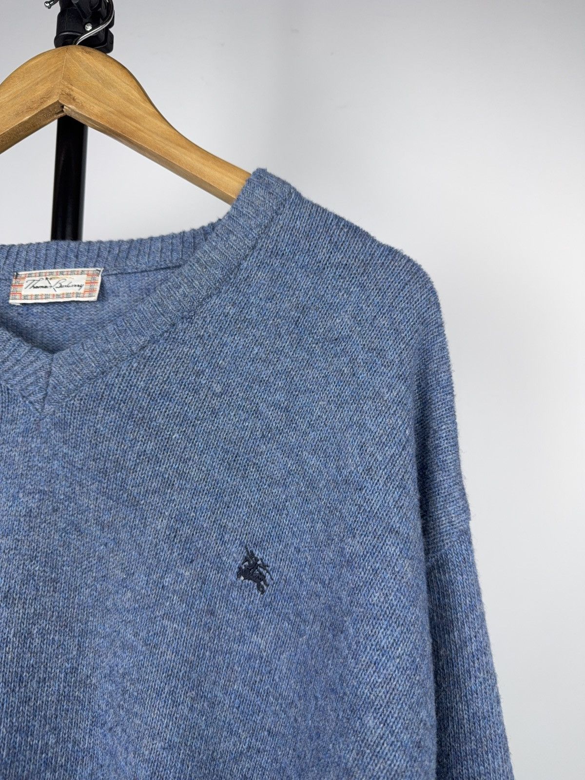 Burberry Retro 90s Thomas Burberry Blue V-Neck Wool Sweater Vintage Size US XL / EU 56 / 4 - 3 Thumbnail