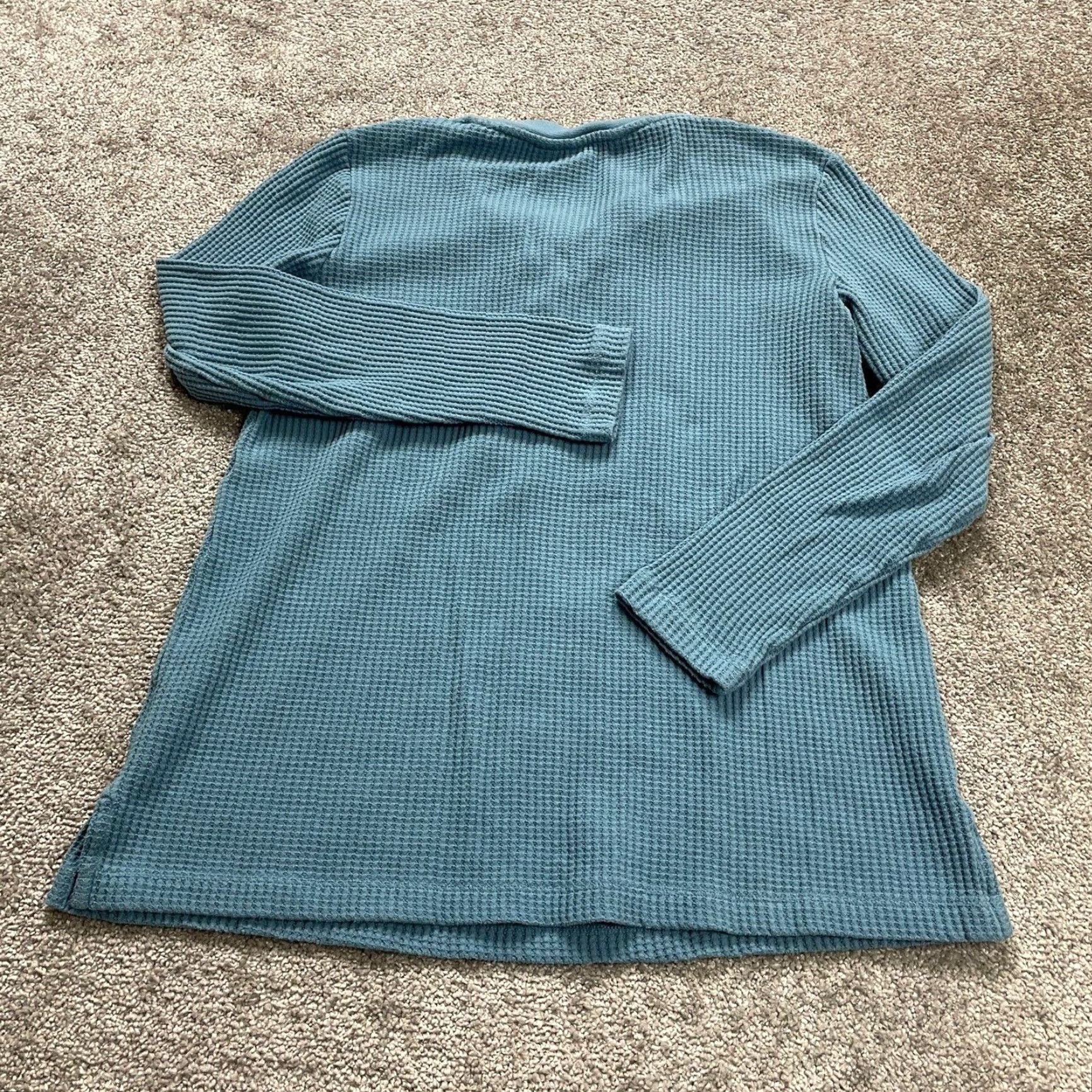 Lands' End Lands' End Womens Sweater Medium Blue Lace V-Neck Waffle Knit Pullover Casual Size M / US 6-8 / IT 42-44 - 2 Thumbnail