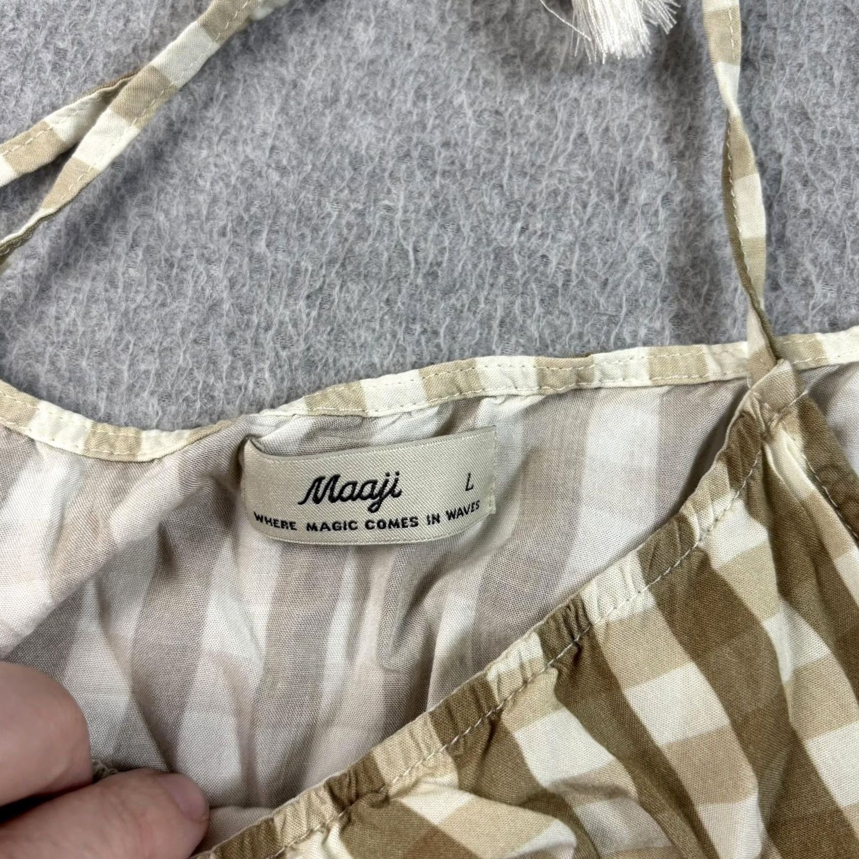 Vintage Maaji Cover Up Dress Womens L Beige Gingham Halter Tassel Swim Beach Resort Size L / US 10 / IT 46 - 3 Thumbnail