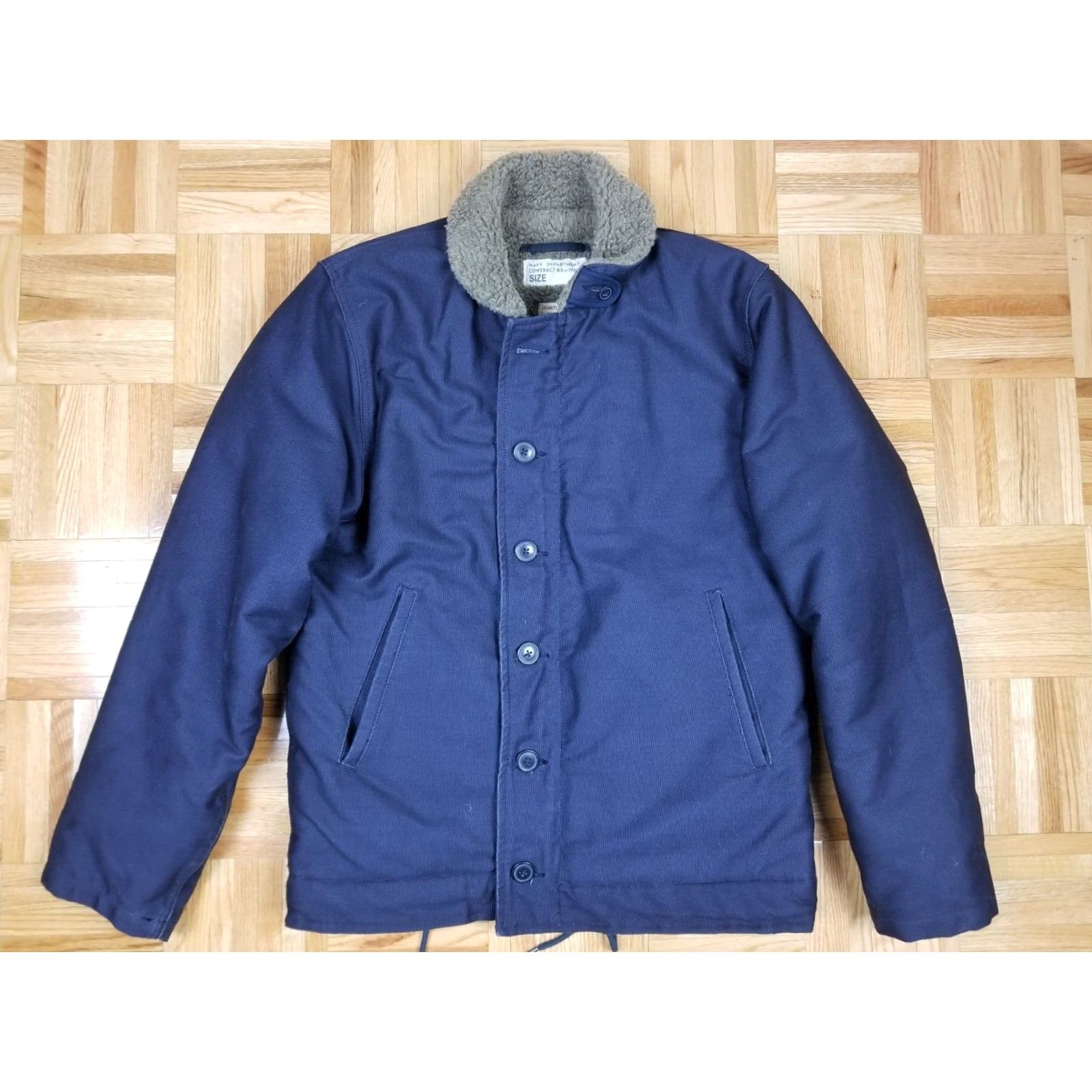 Vintage VINTAGE Unbranded SHIRT JACKET NAVY 40 Mens WWII N-1 Deck Jacket Lined Cotton Cross Shoulder 26in 25in 18in 20in 26in Size US XXS / EU 40 - 2 Thumbnail