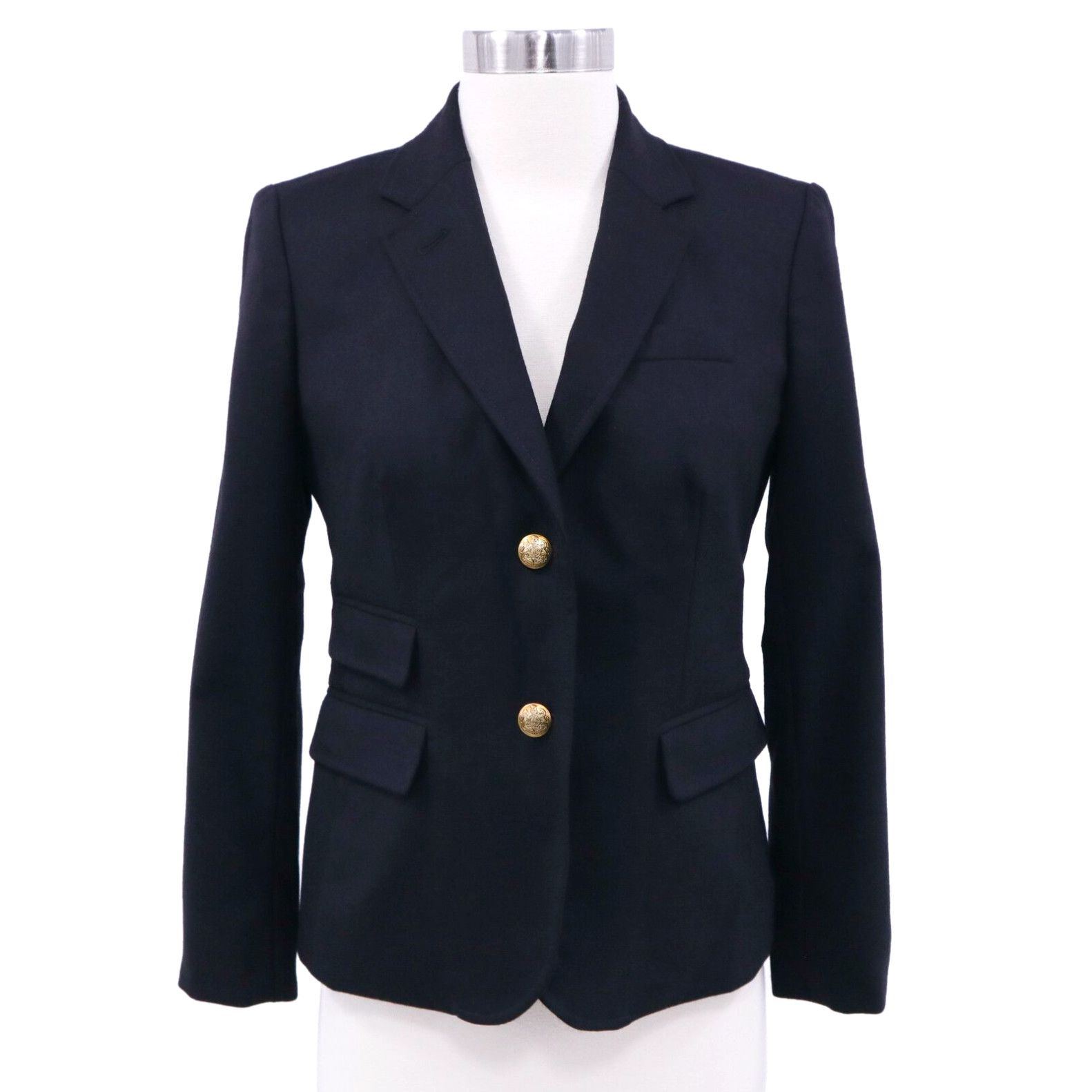 image of J Crew J.crew Blazer Jacket Schoolboy Wool Womens 2P Petite Black Gold Buttons Fitted in White (Siz