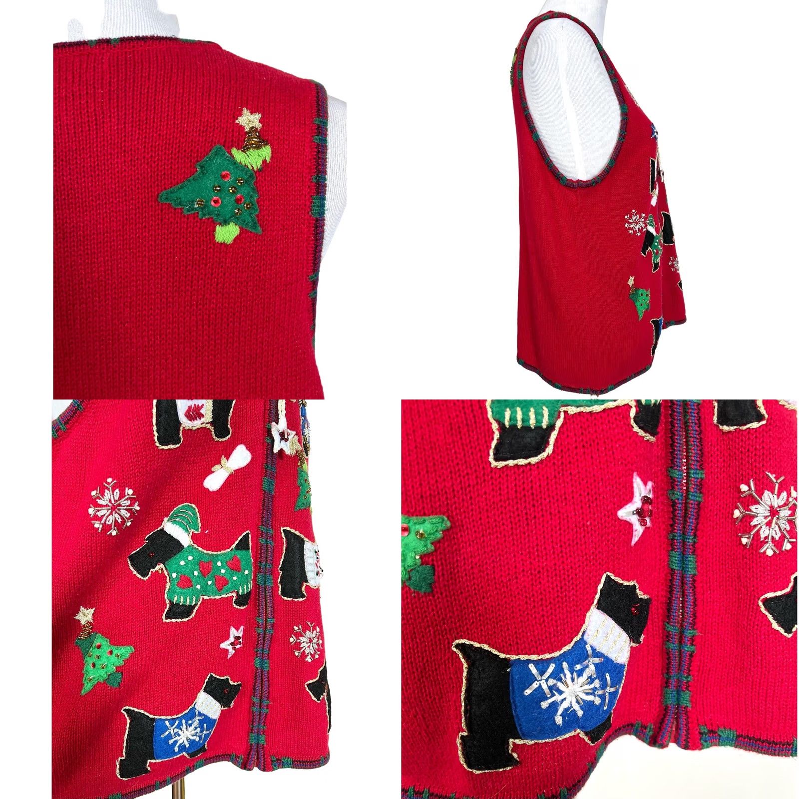Vintage VINTAGE Heirloom Collectibles Christmas Dogs Embroidered Sequin Beaded V-Neck Vest Women’s Sz M Red Sweater Shirt Size M / US 6-8 / IT 42-44 - 8 Thumbnail