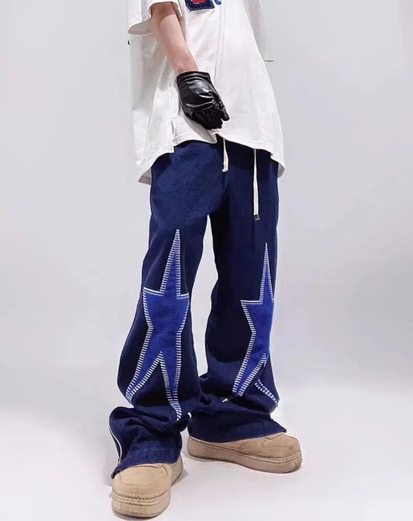 Japanese Brand Street hip-hop five-pointed star embroidered jeans Size US 32 / EU 48 - 6 Thumbnail