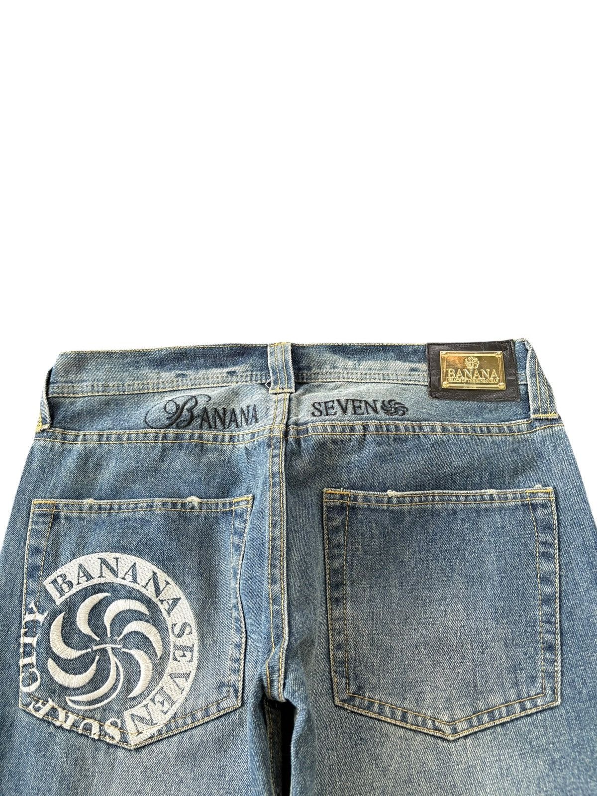Japanese Brand Vintage Banana Seven Distressed Embroidery Bootcut Jeans Size 31" - 8 Thumbnail