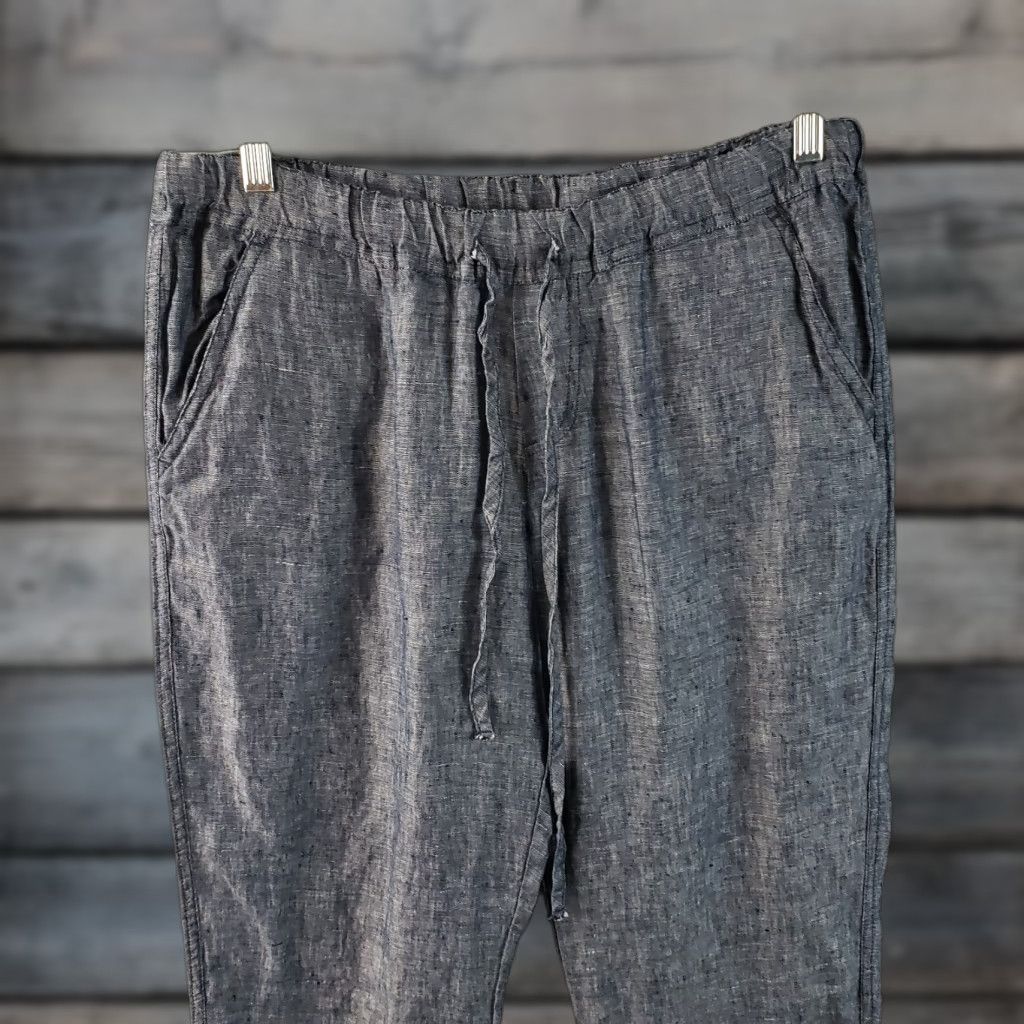 Vintage Allen Allen Womens Cropped Linen Pants M Blue Cuffed Drawstring Size 32" / US 10 / IT 46 - 1 Thumbnail