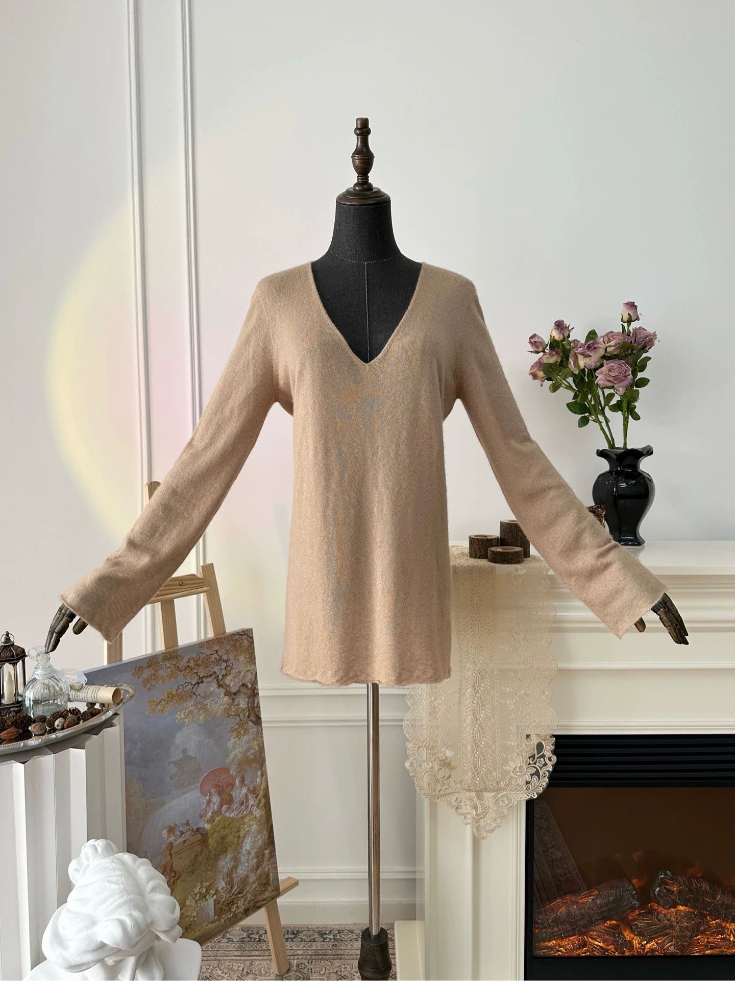 The Rolling Stones THE ROW V-neck long sleeve knit women's tan S Size S / US 4 / IT 40 - 2 Thumbnail