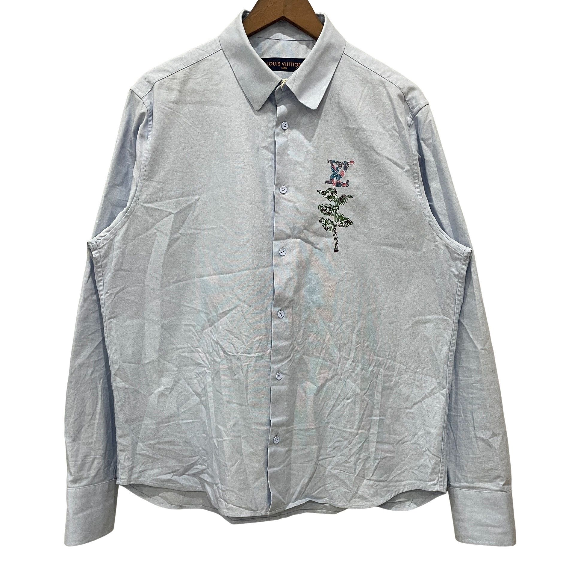 Louis Vuitton Louis Vuitton Floral Embroidered Blue Shirt L Size US L / EU 52-54 / 3 - 1 Thumbnail