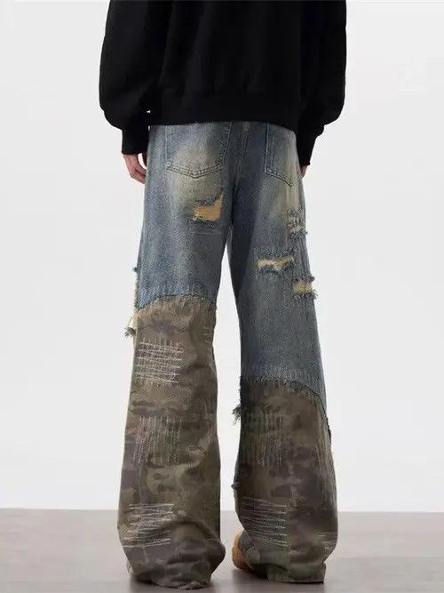 VIBE Distressed Patchwork Baggy Flare Stacked Jeans Size US 32 / EU 48 - 2 Thumbnail