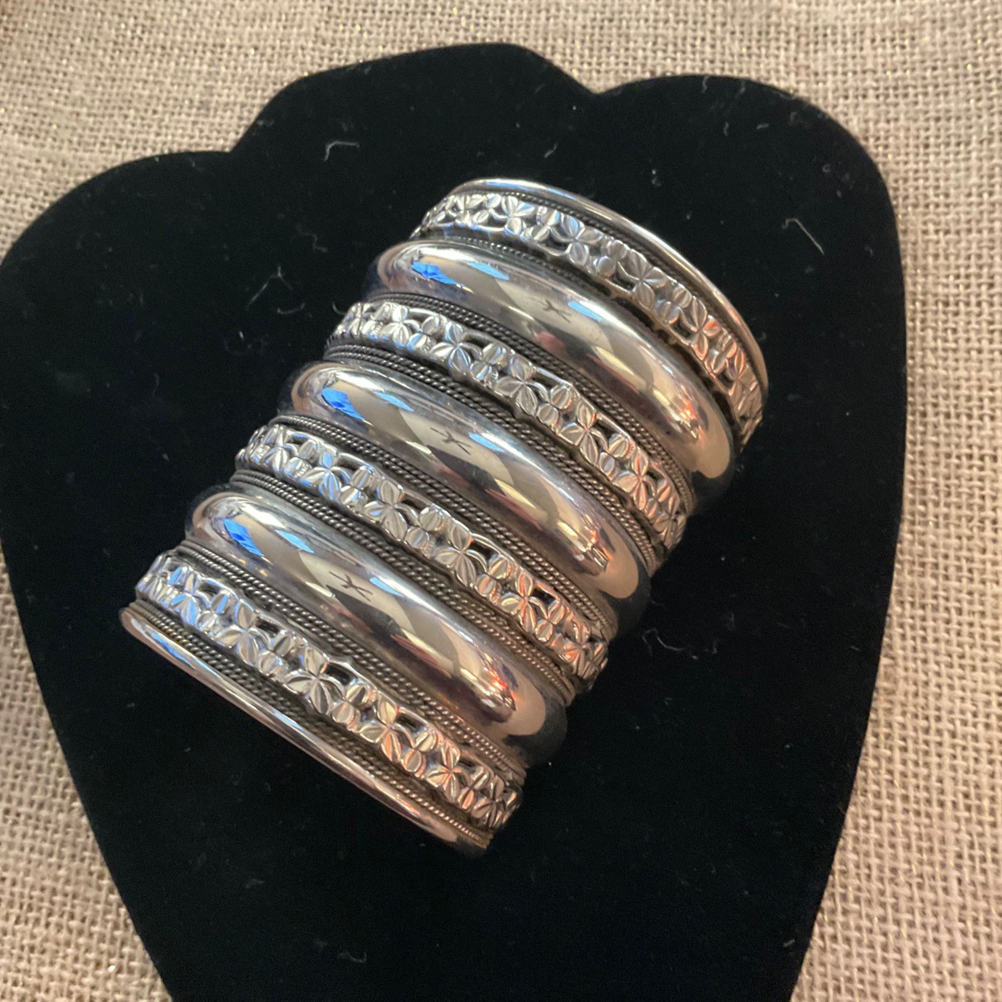 Other Wide Silver Cuff Bracelet With Intricate Floral Pattern Desi Size ONE SIZE - 12 Thumbnail