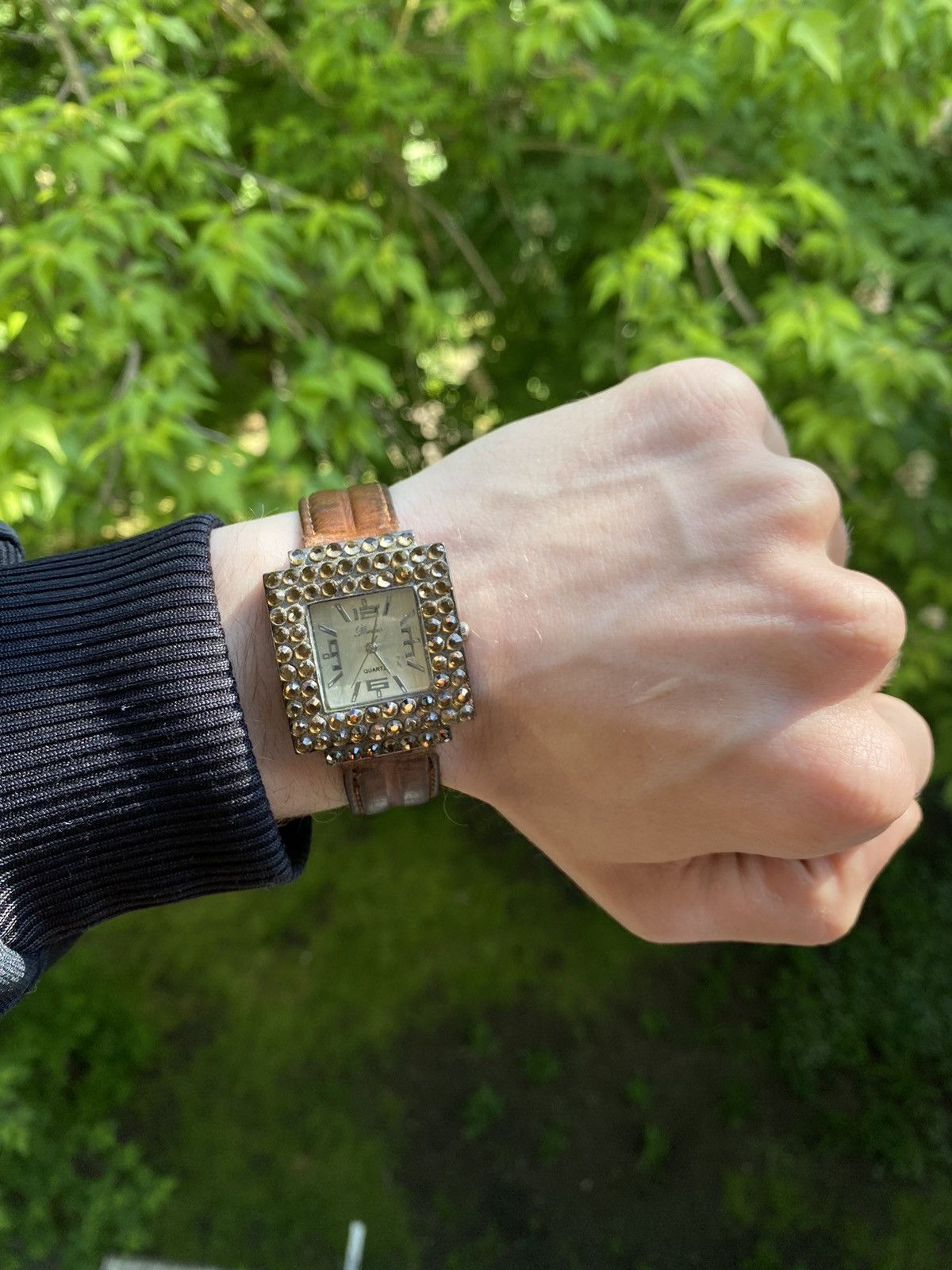 Jewelry × Vintage Stylish Watch Rhinestone Leather Strap Vintage Size ONE SIZE - 7 Thumbnail