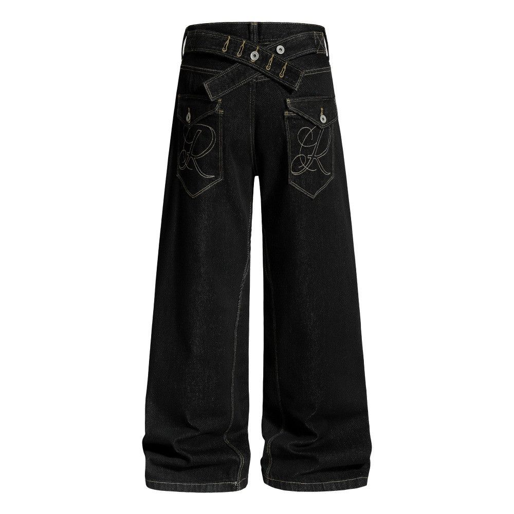 Jean Men's Loose-Fit Cargo Denim Jeans with Pocket Embroidery Size US 32 / EU 48 - 1 Thumbnail