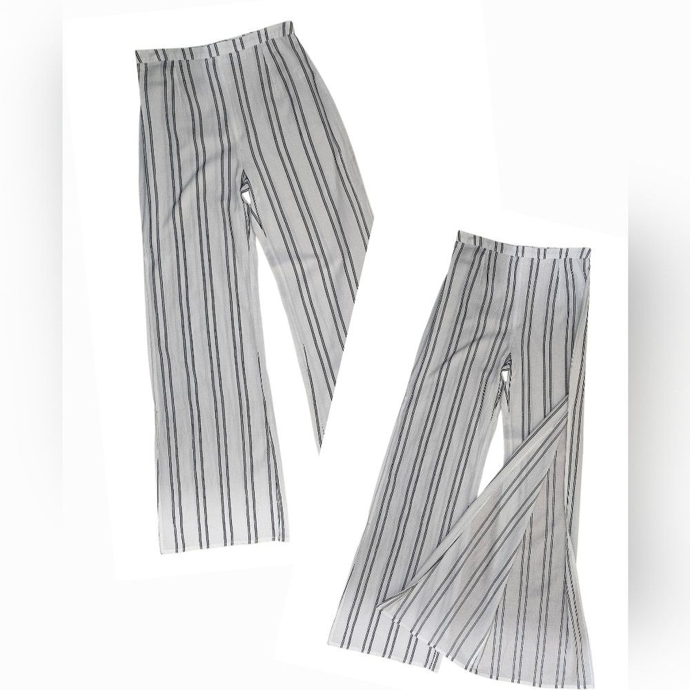 Other Reformation LPA White High Waist Wide Leg Striped Pants Ope Size 26" / US 2 / IT 38 - 1 Thumbnail