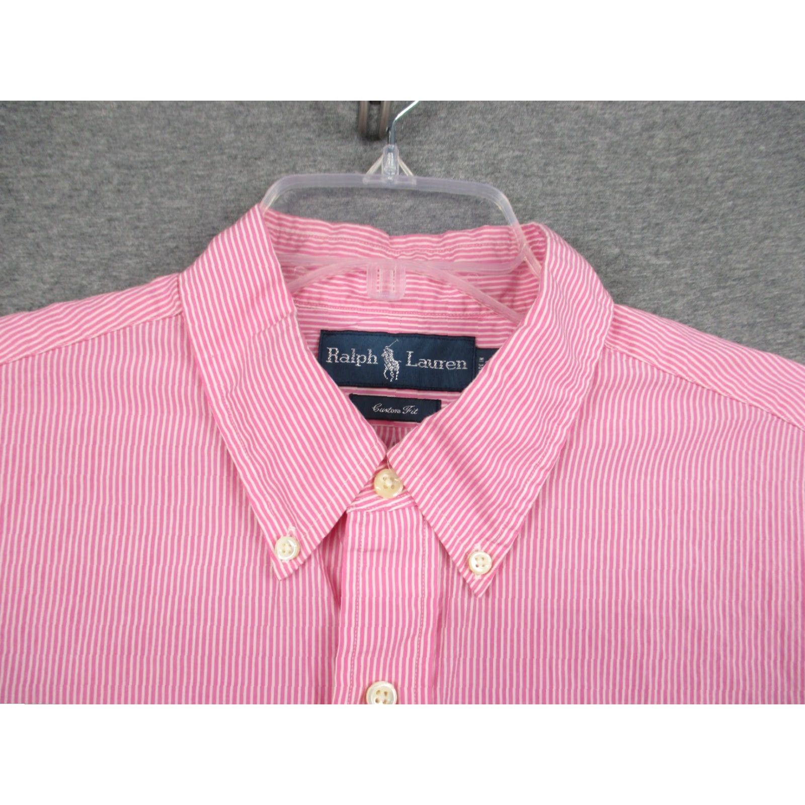 Ralph Lauren Ralph Lauren Custom Fit Shirt XL Men's Button-Down Salmon White Stripe Shirt Size US XL / EU 56 / 4 - 2 Thumbnail