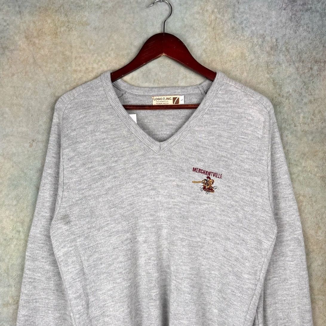 Logo 7 × Vintage VTG 70s Logo 7 College Knit Sweater Sz L Gray Size US L / EU 52-54 / 3 - 2 Thumbnail