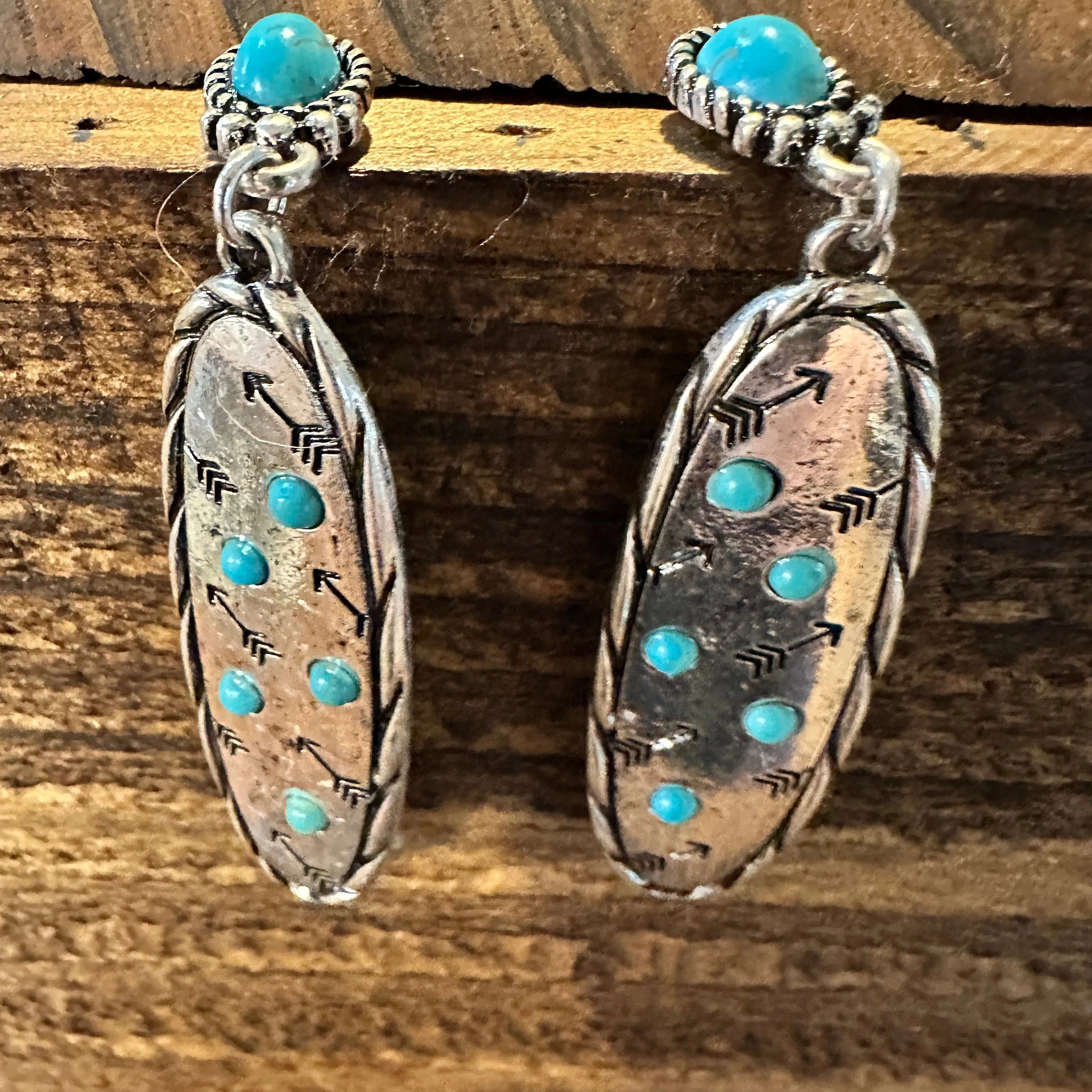 Other Boho Hippie Cowgirl Western Stamped Stone Earrings - Cactus Size ONE SIZE - 1 Thumbnail