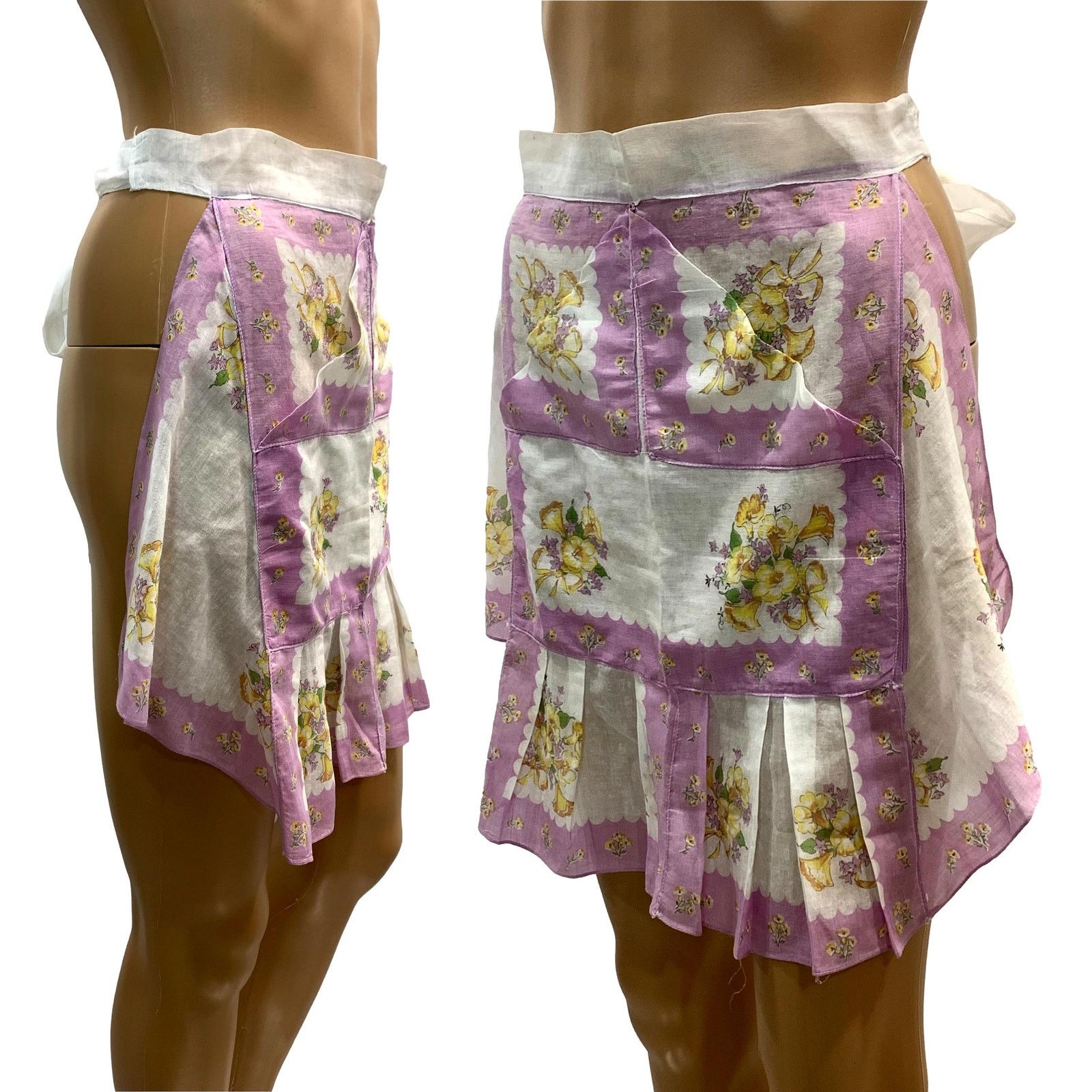 Vintage 50s Mid Century Lilac Floral Kitchen Apron Size ONE SIZE - 3 Thumbnail