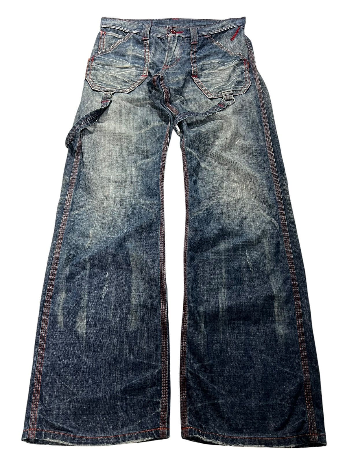 Edwin 💥Flare💥Vintage Edwin 503 Blue Trip Distress Jeans Size US 31 - 1 Thumbnail
