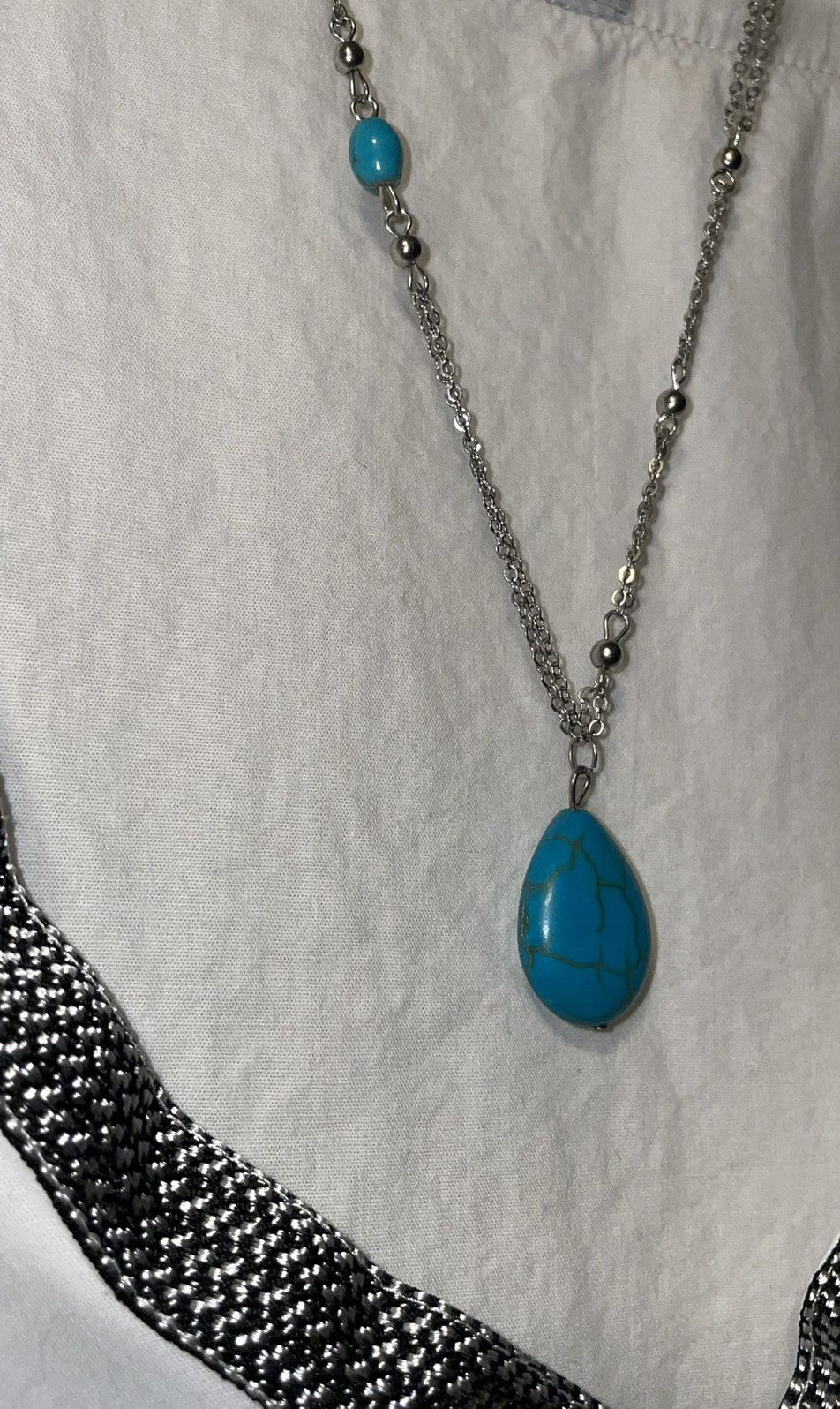 Other Silver Double Chain & Turquoise Bead Necklace by Malta Size ONE SIZE - 3 Thumbnail