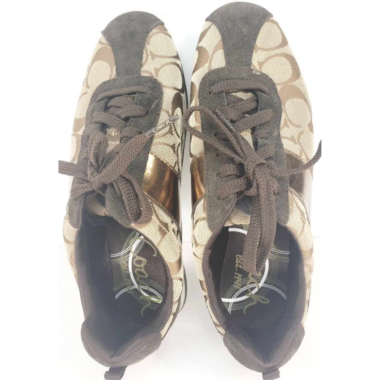 Coach Coach Hadley Sneaker Women’s 6.5M Brown Gold Coach Logo Fabric & Suede Shoe, Athletic, Casual, Low Top, Lace Up, Comfortable, Rubber Outsole, M Width Size US 7 / IT 37 - 6 Thumbnail