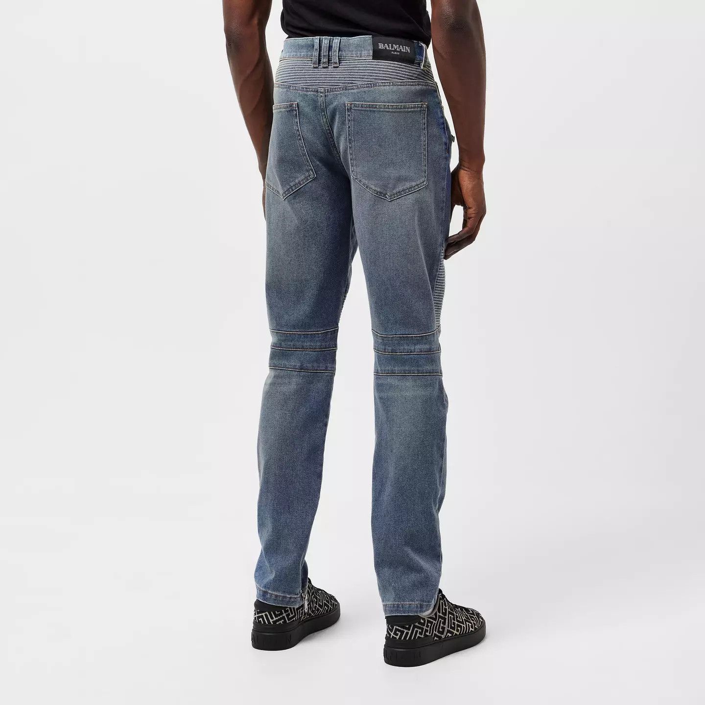 Balmain o1g2r1mq0426 Biker Ribbed Straight Leg Jeans in Blue Size US 30 / EU 46 - 4 Thumbnail