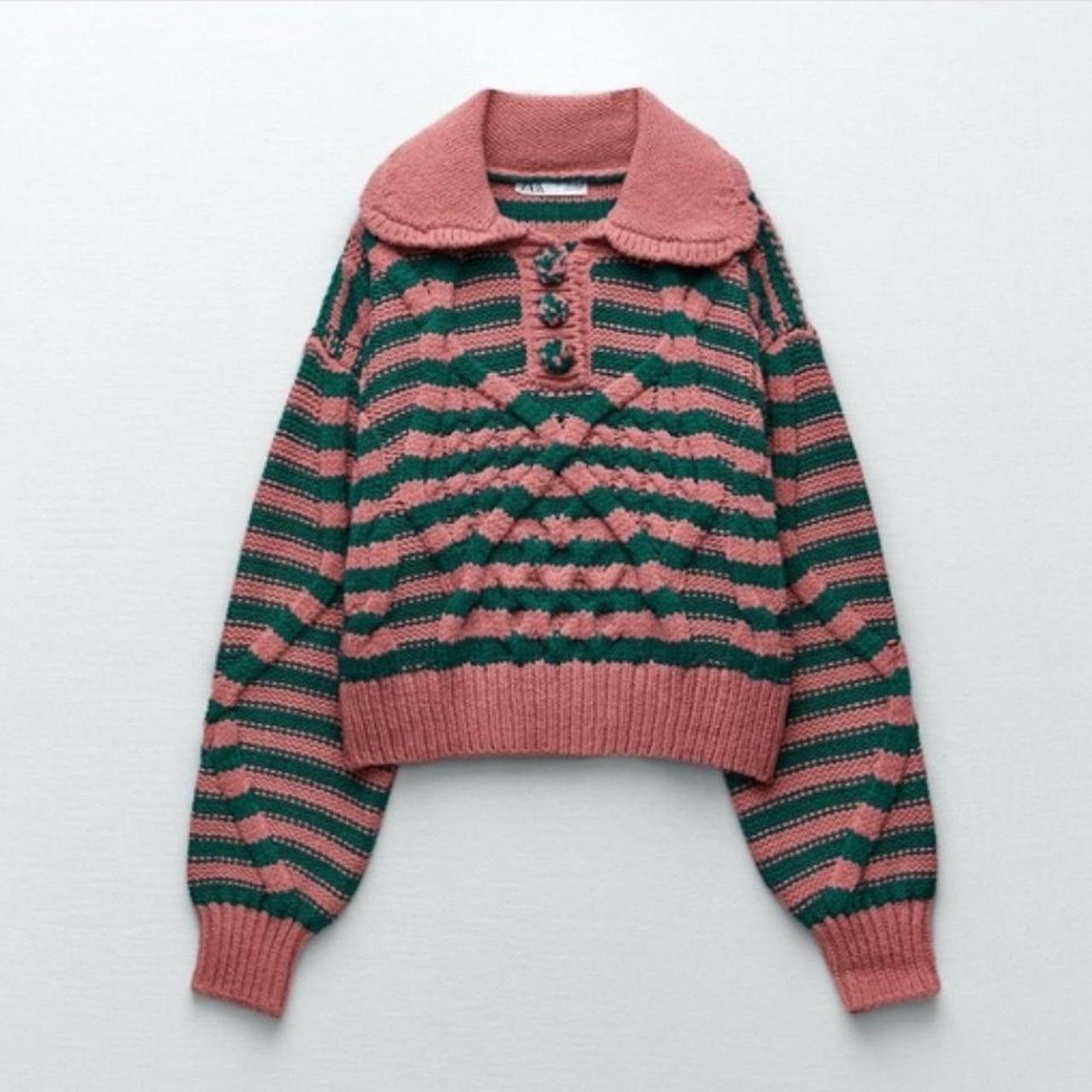 Zara Cute y2k inspired zara funky striped collared sweater Size M / US 6-8 / IT 42-44 - 1 Thumbnail