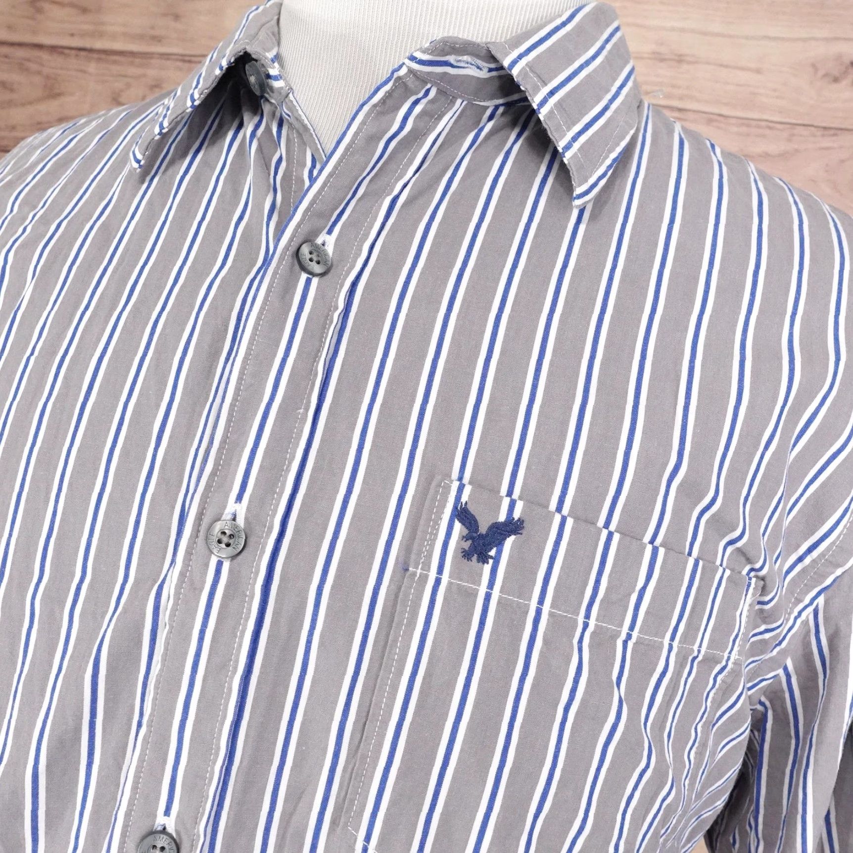 American Eagle Outfitters VINTAGE American Eagle Outfitters Button-Up Shirt Mens 2XL Gray Striped Regular Fit Long Sleeve Size US XXL / EU 58 / 5 - 2 Thumbnail