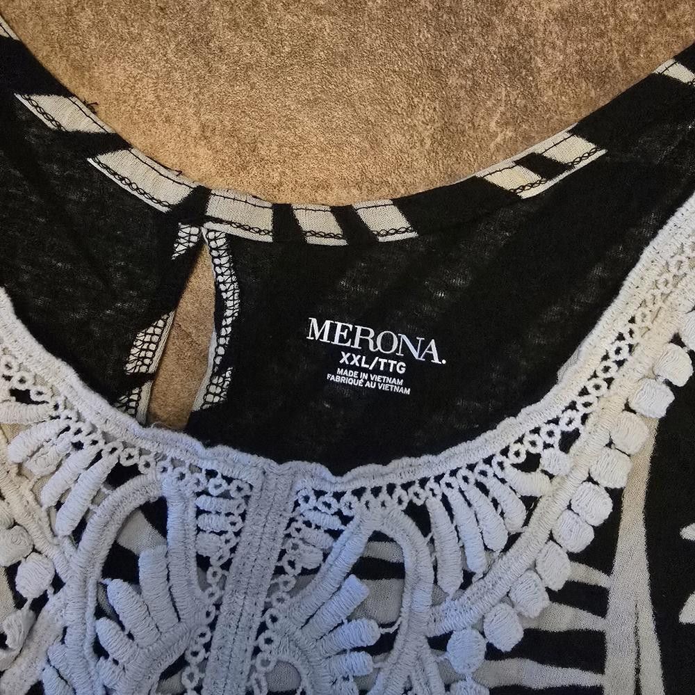 Merona Black Beige Palm Detailed Merona Tank Size XXL / US 16-18 / IT 52-54 - 3 Thumbnail