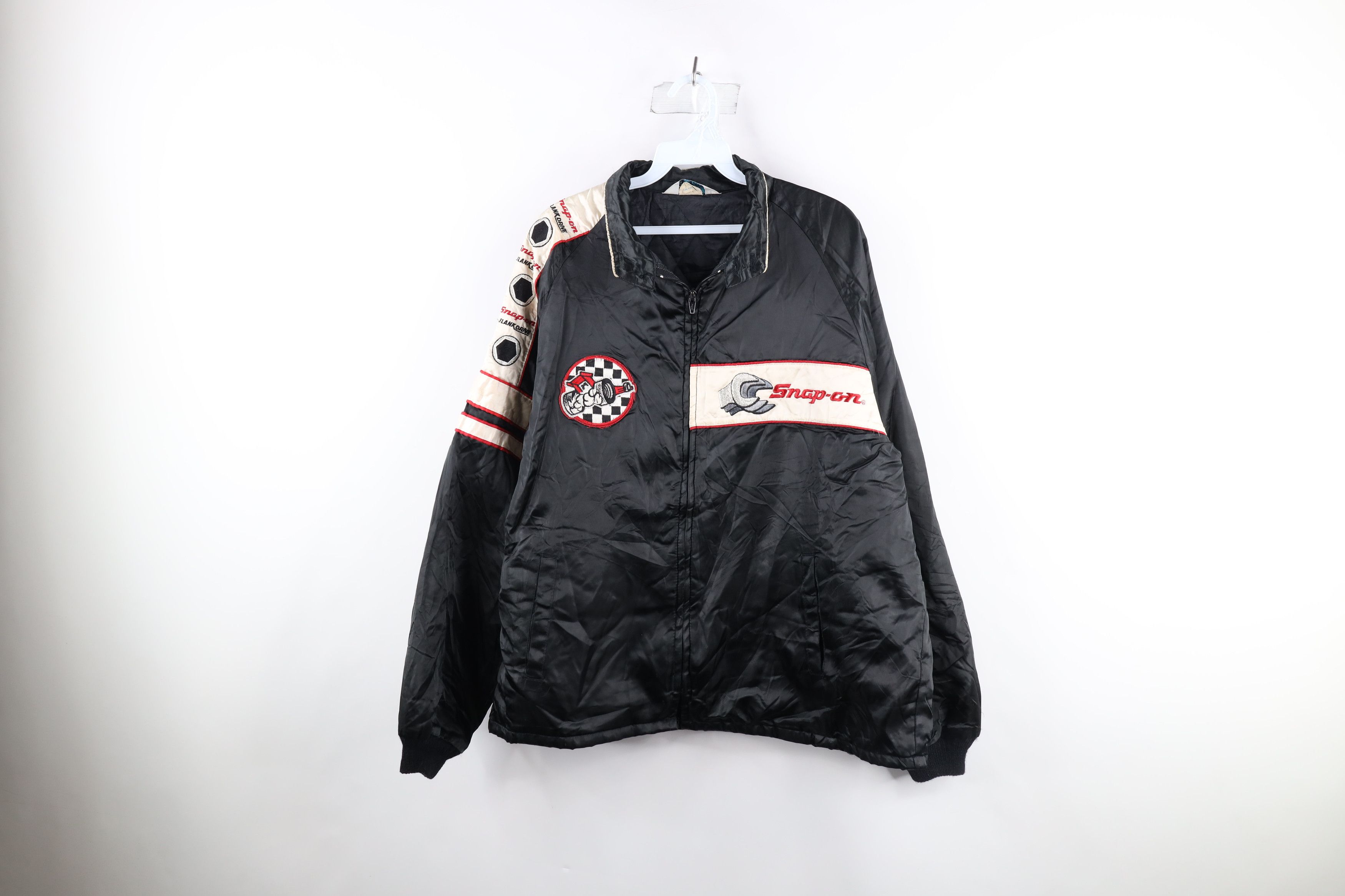 image of Vintage 90's On Racing Quilt Lined Satin Bomber Jacket Usa in Black, Men's (Size XL)