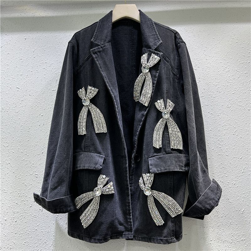 Japanese Brand Rhinestone Butterfly Loose Women's Suit Denim Jacket Size M / US 6-8 / IT 42-44 - 1 Thumbnail