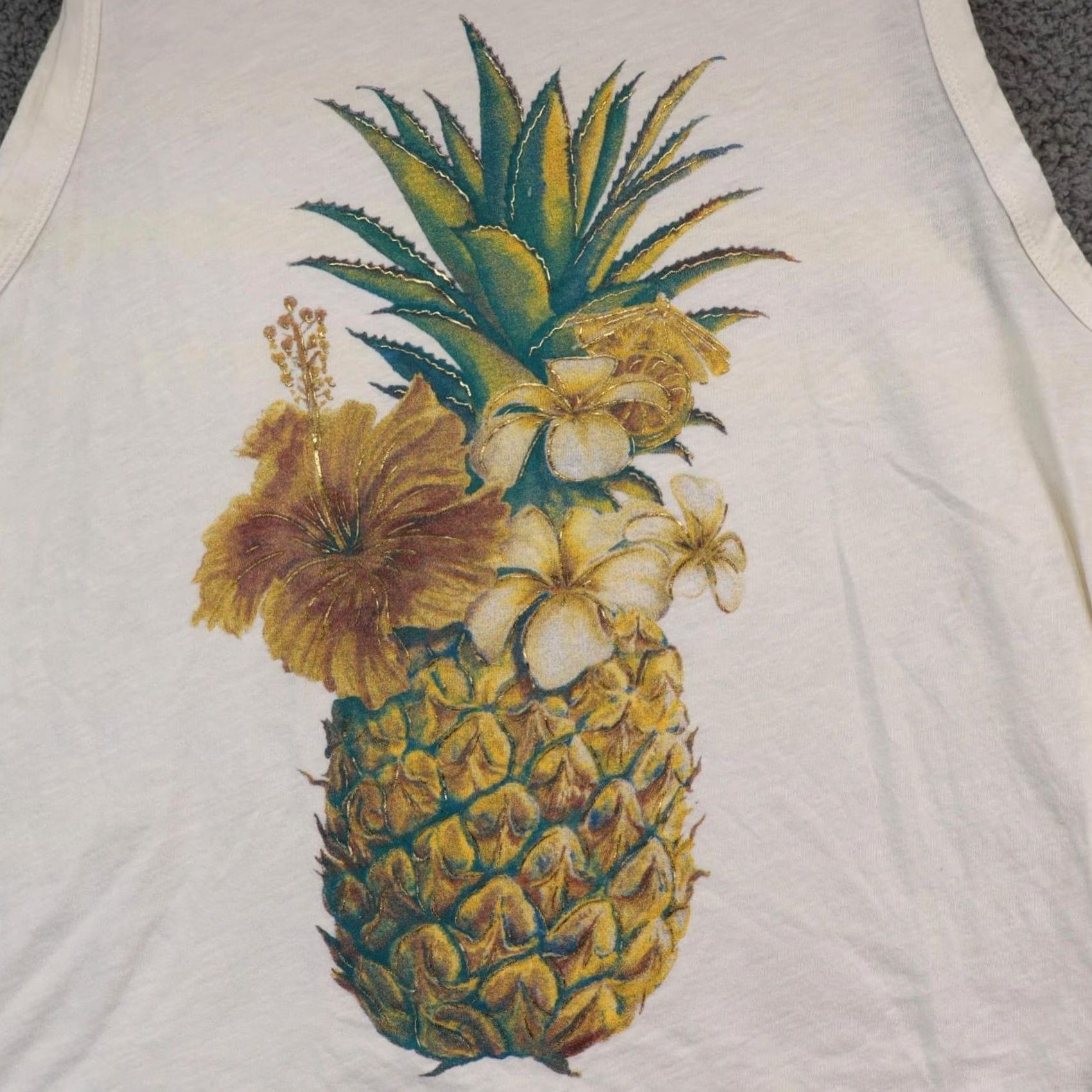 Lucky Brand Lucky Brand Women Tank Top White Pineapple XL Cotton Sleeveless Round Neck Casual Summer Size XL / US 12-14 / IT 48-50 - 2 Thumbnail