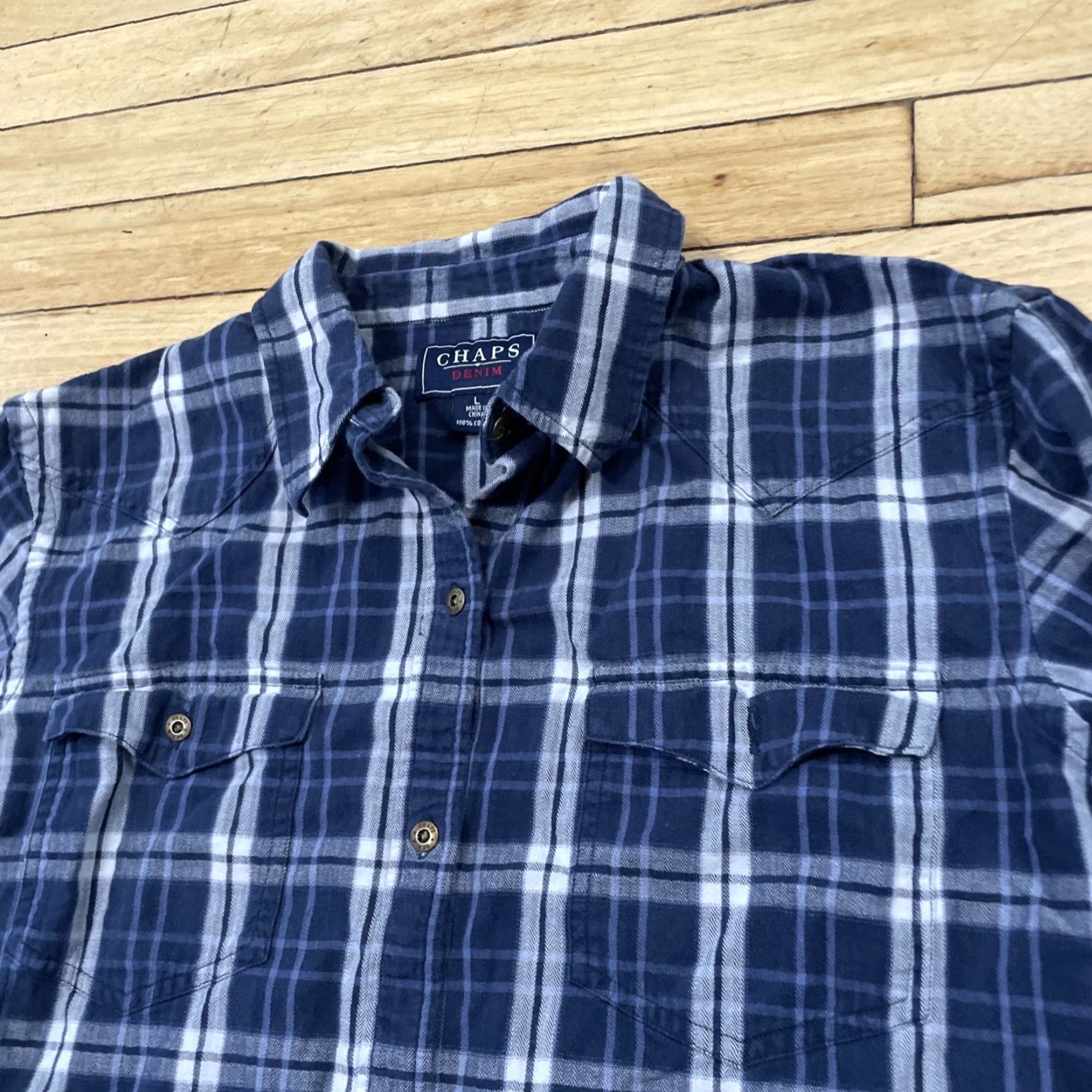 Chaps CHAPS Denim Cotton Shirt Women L Blue Plaid Button-Up Long Sleeve Western Size L / US 10 / IT 46 - 3 Thumbnail