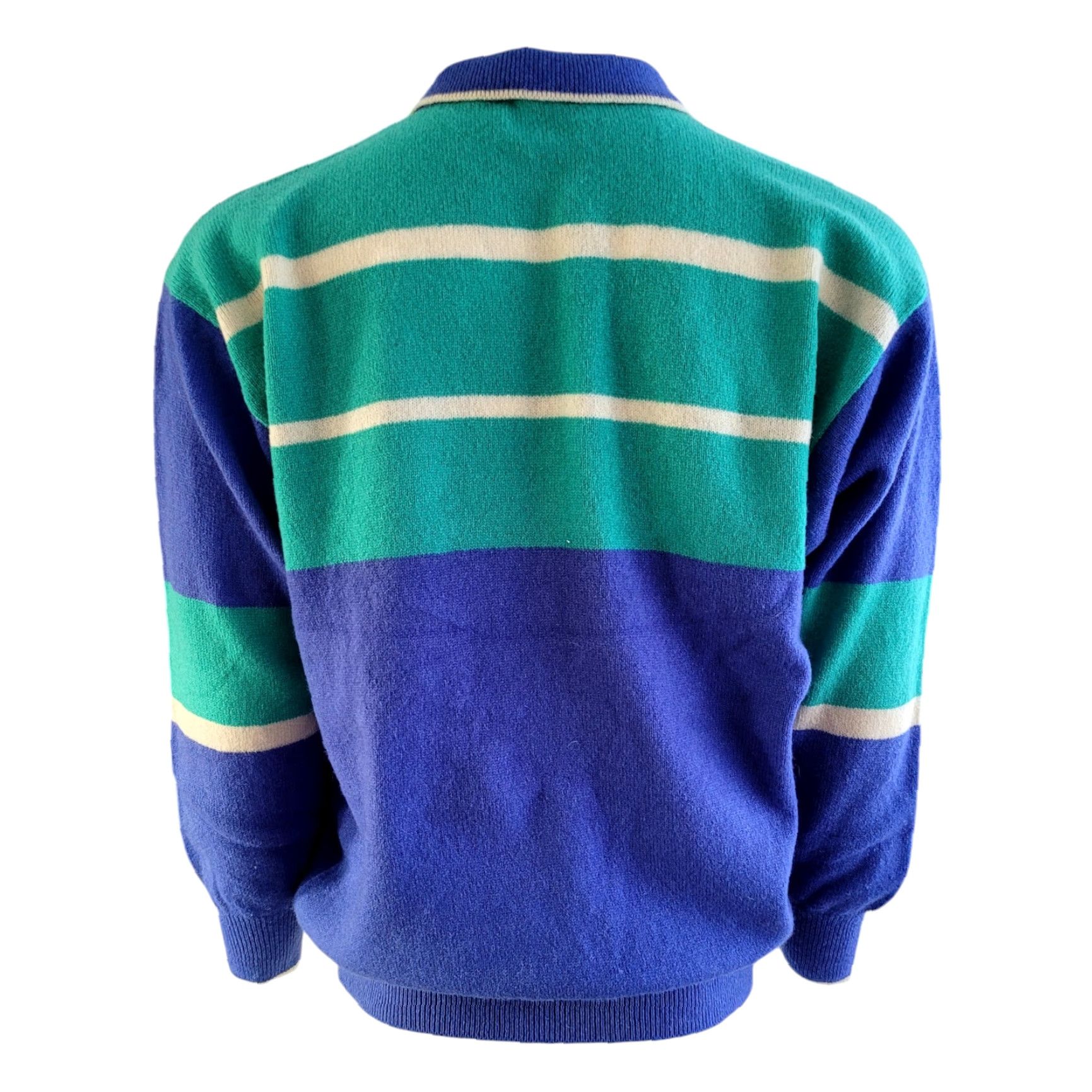 Pringle Of Scotland VINTAGE Pringle of Scotland Wool Polo Neck Jumper L Green/Blue Striped Size US L / EU 52-54 / 3 - 4 Thumbnail