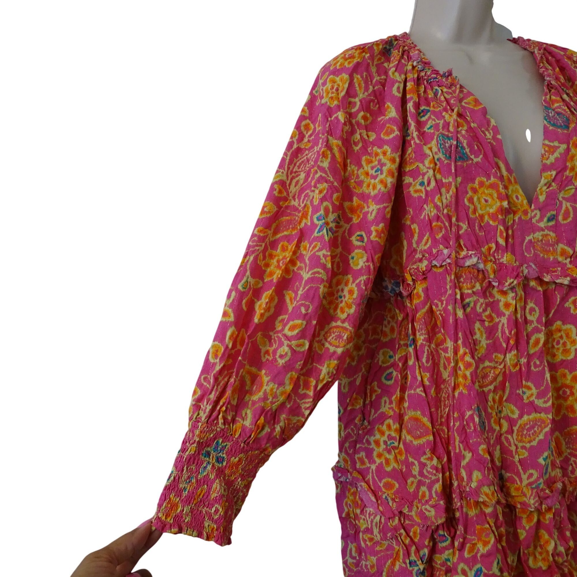 Other Pink Floral Tiered Babydoll Peasant Mini Dress Size M Size M / US 6-8 / IT 42-44 - 4 Thumbnail