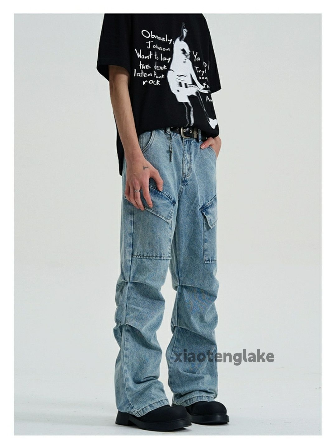 Jean × Vintage utility washed faded punk grunge bootcut pleated jeans Size US 30 / EU 46 - 5 Thumbnail