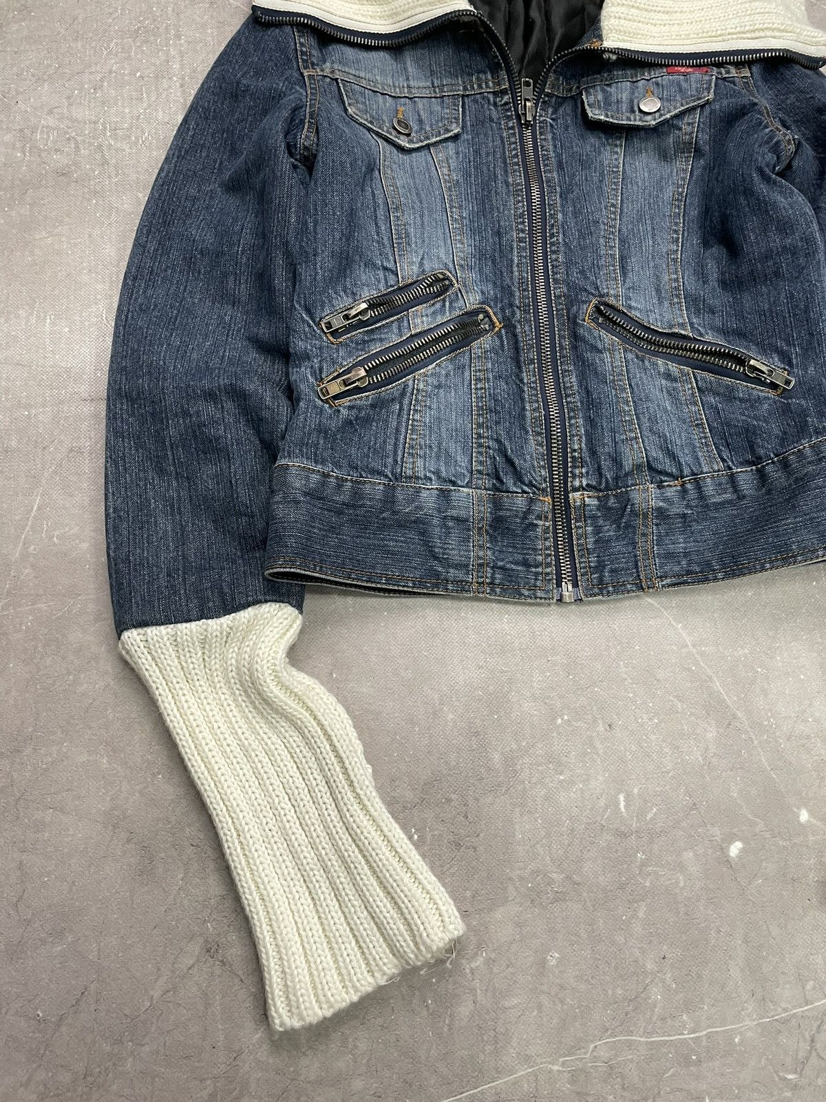 Miss Sixty Only denim jacket with knit sleeves Y2K grunge hybrid Size M / US 6-8 / IT 42-44 - 2 Thumbnail