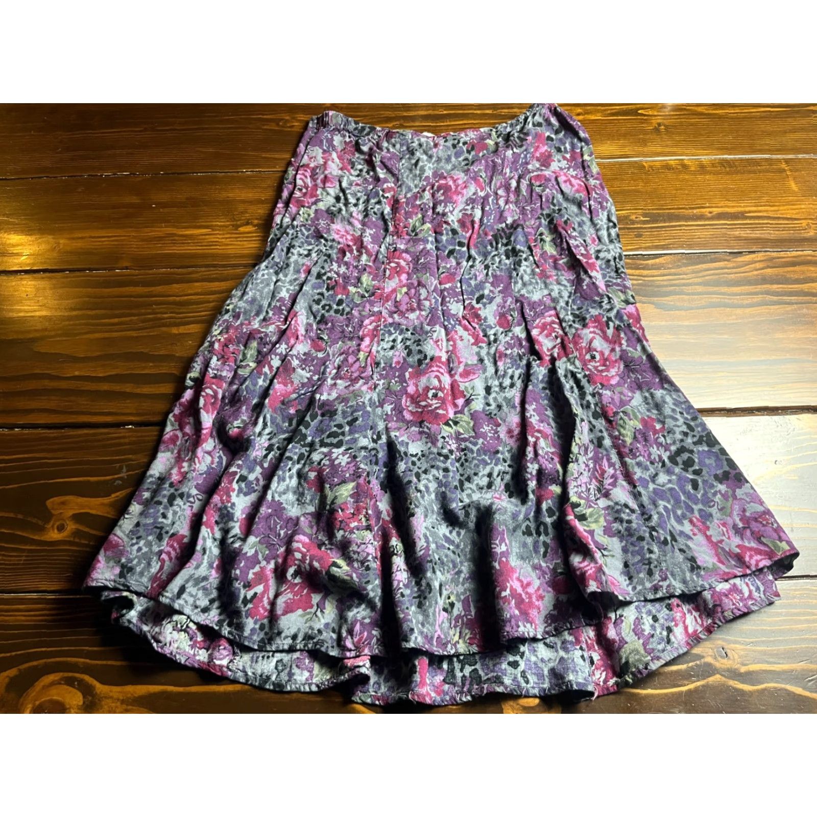Vintage VINTAGE White Stag Skirt Womens 14 Midi A-Line Floral Gray Purple Lined Casual Fall Spring Summer Inch Size 36" / US 14 / IT 50 - 2 Thumbnail