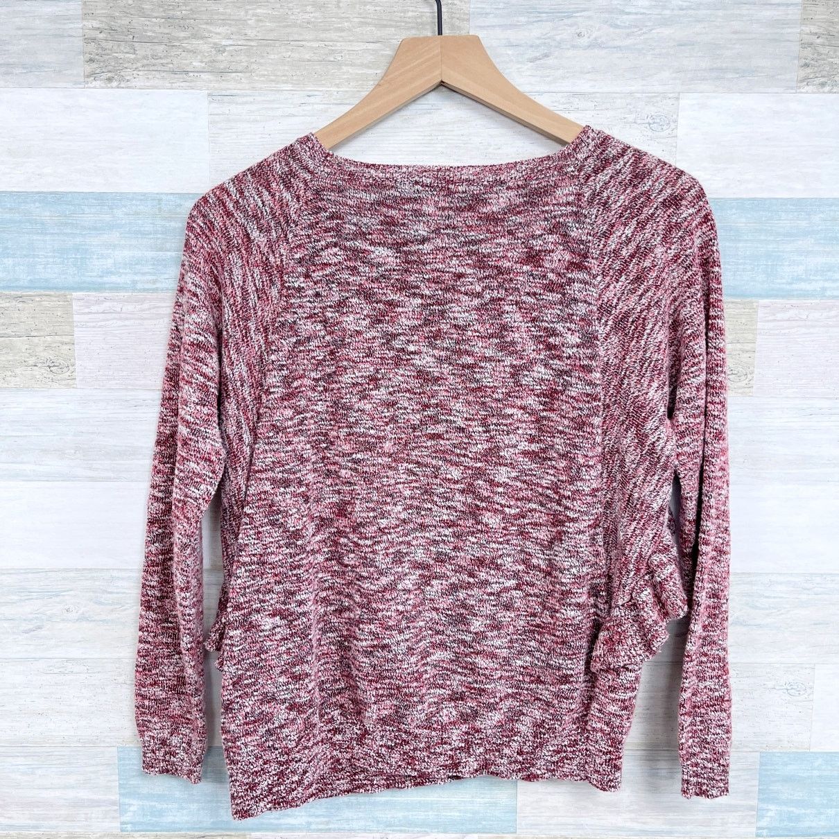 Other Lilla P Ruffle Marled Knit Sweater Red Boat Neck Cotton S Size S / US 4 / IT 40 - 3 Thumbnail