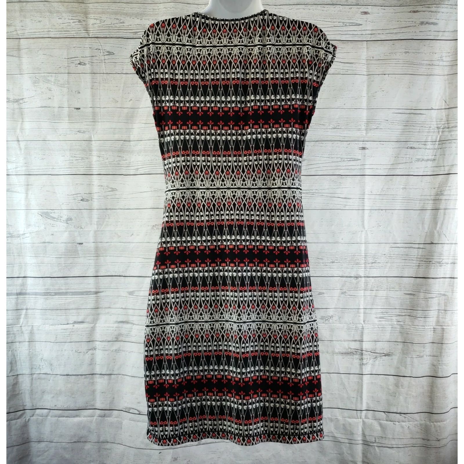 Vintage Max Studio Womens Dress Sz Small Black Pink Striped Draped Neck Dress Shift 95% polyester 5% spandex Knee Length Pullover Womens Size S / US 4 / IT 40 - 3 Thumbnail