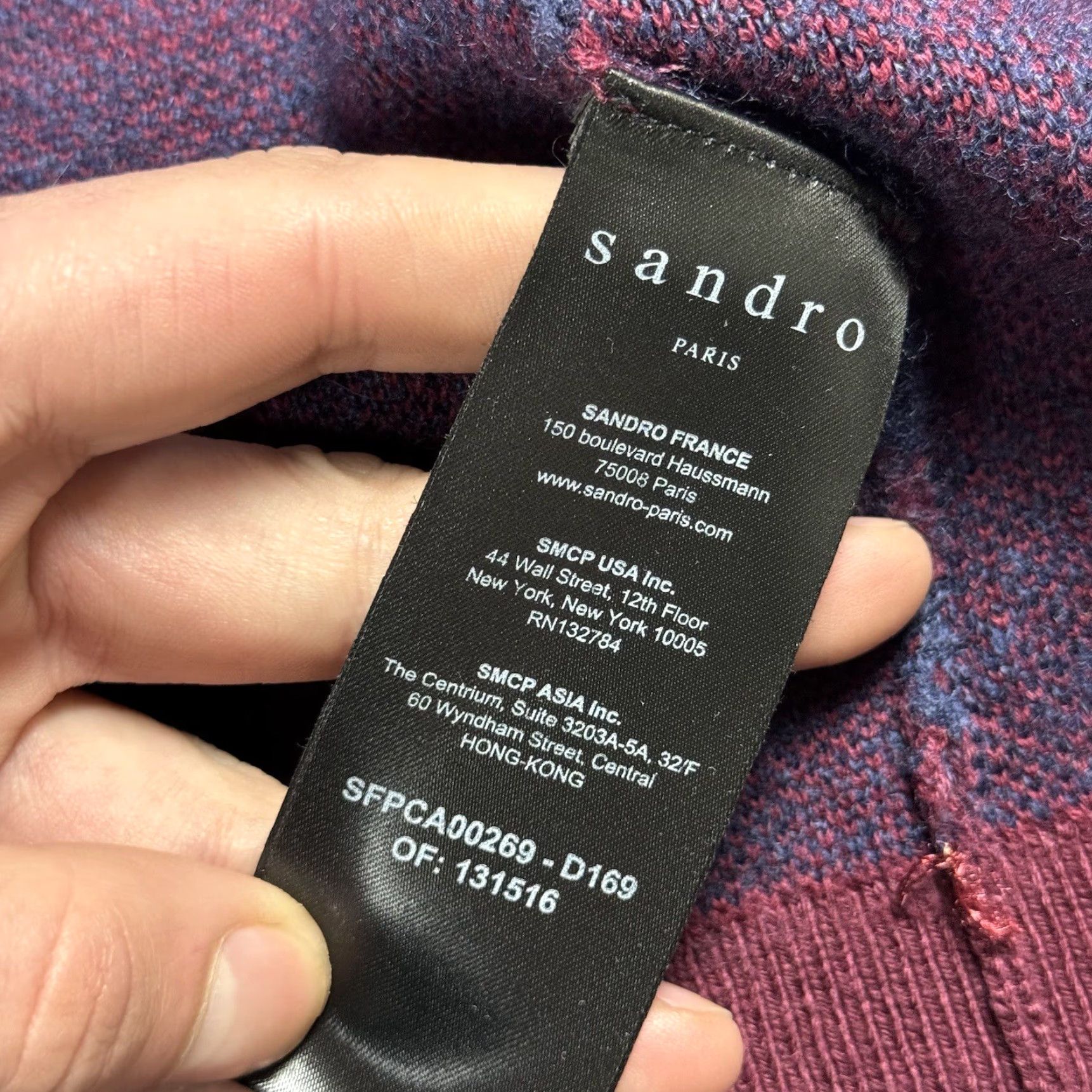 Sandro Sandro Cardigan WOMENS V-NECK CHECKED W/SEQUINS MARINE BORDEAUX PREPPY Size ONE SIZE - 7 Thumbnail